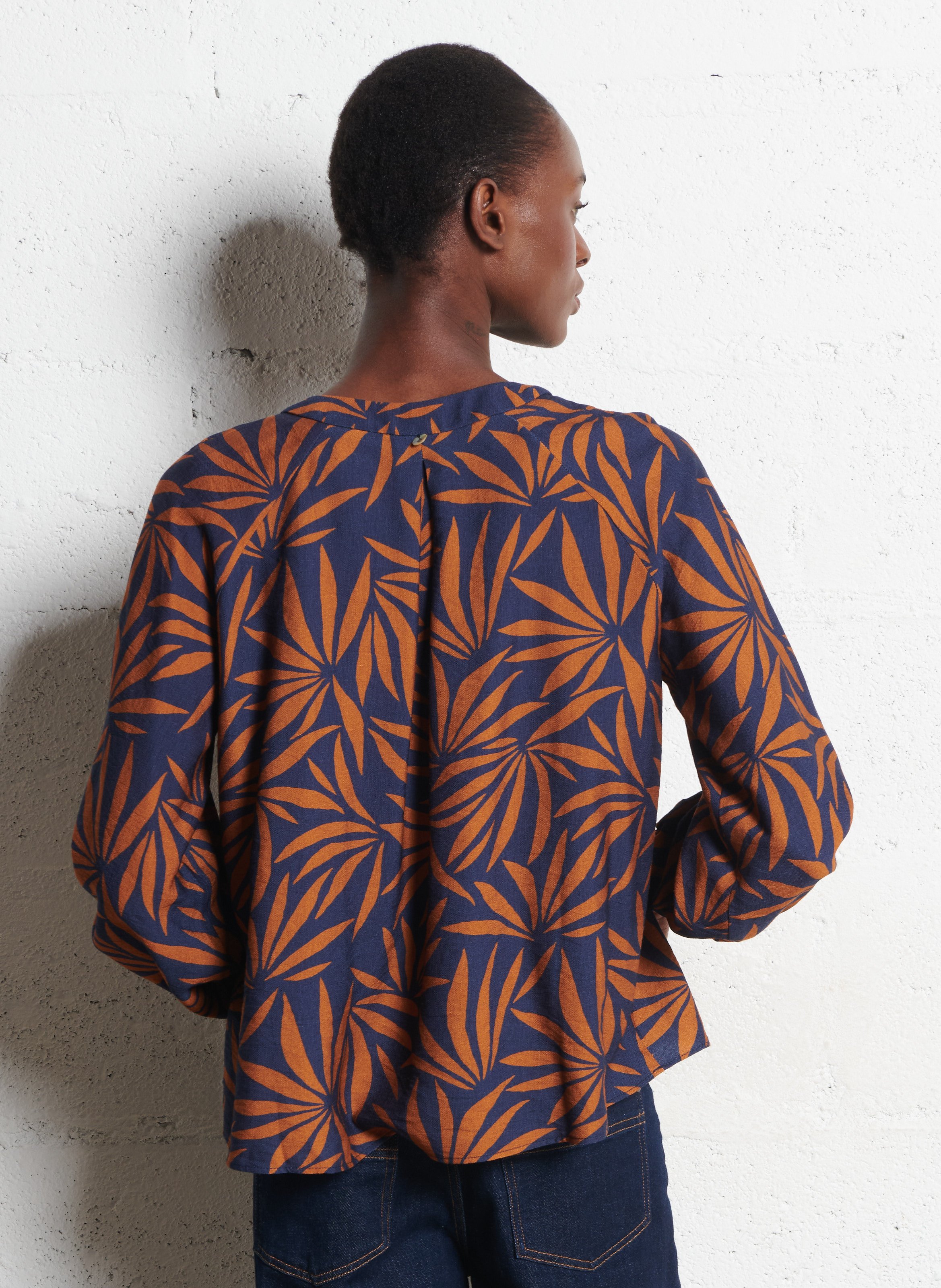 Blouse col V imprimée ONE STEP Bleu