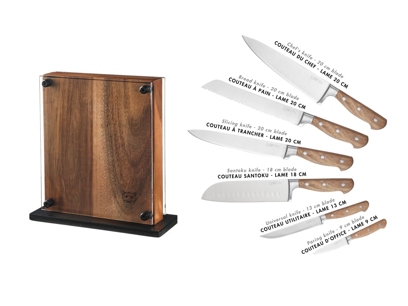 Jakob Rauma kitchen knife set - 7 pieces BJORN Brown