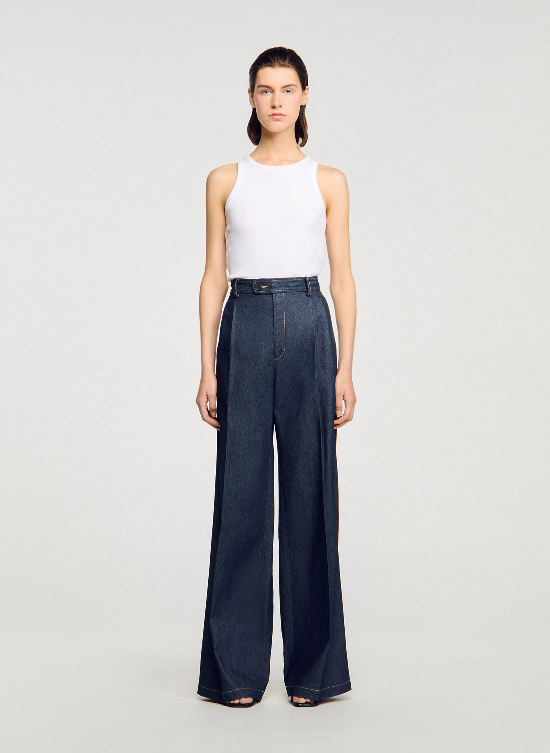 Jean large taille haute brut en coton SANDRO Bleu