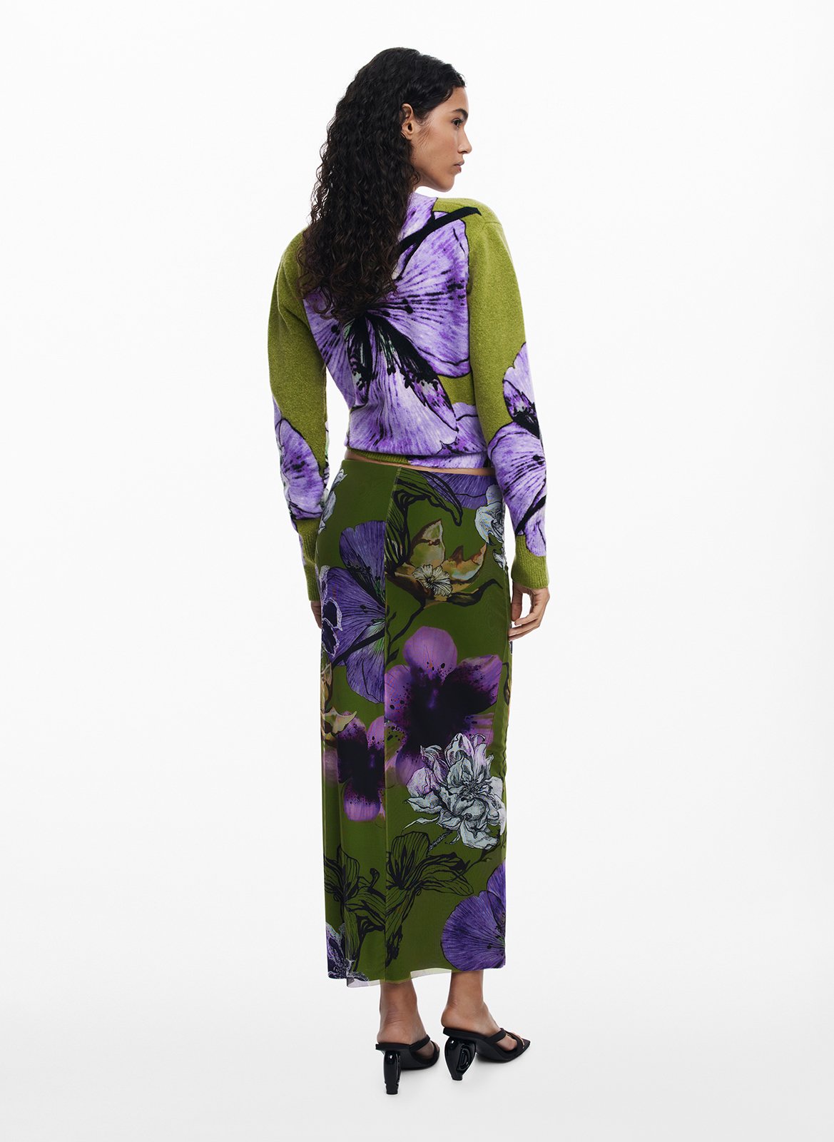 Jupe midi tube en tulle imprimée DESIGUAL Vert