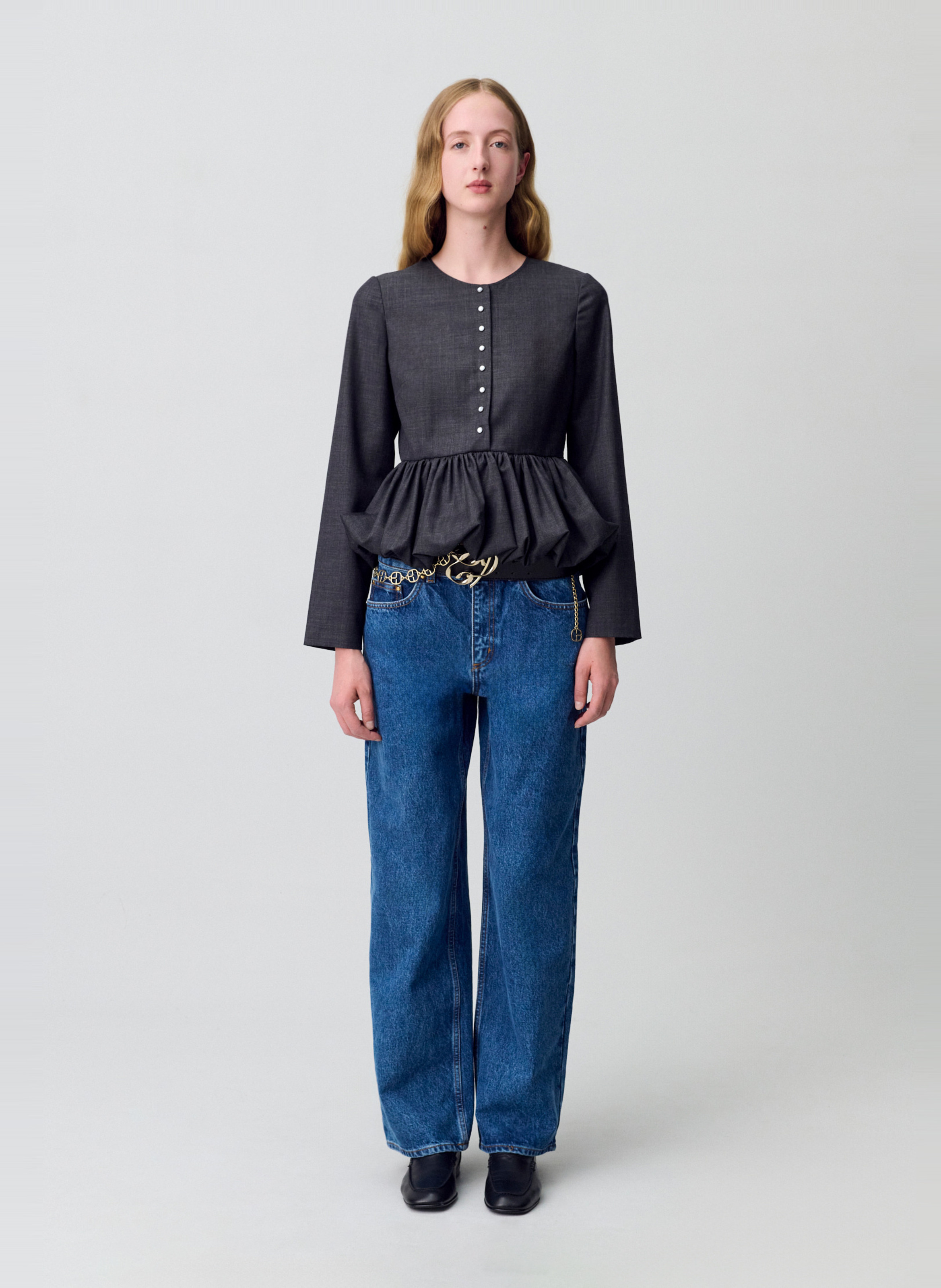 Top manches longues boutonné uni CLAUDIE PIERLOT Gris