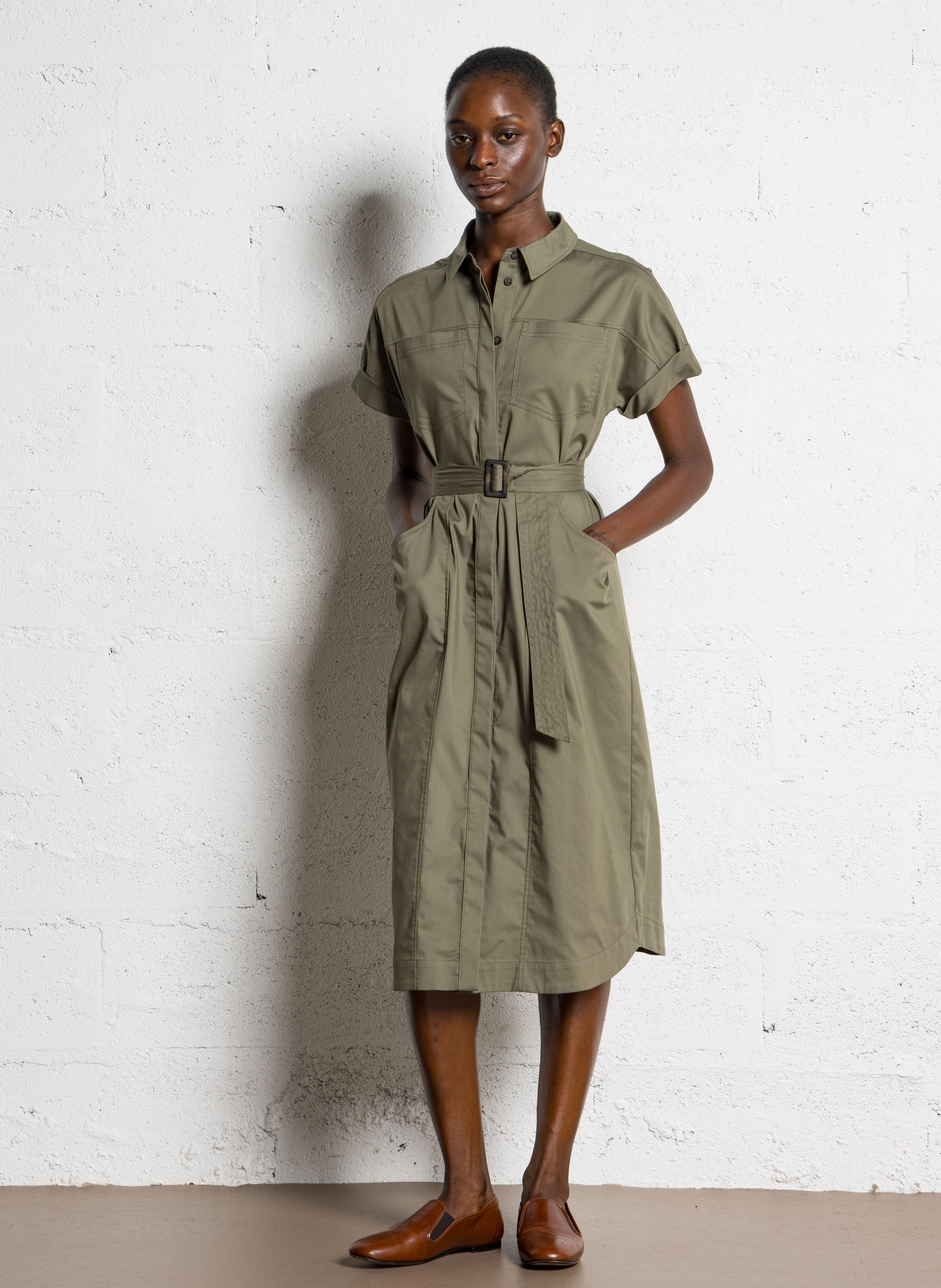 Robe droite en coton mélangé MAISON 123 Kaki