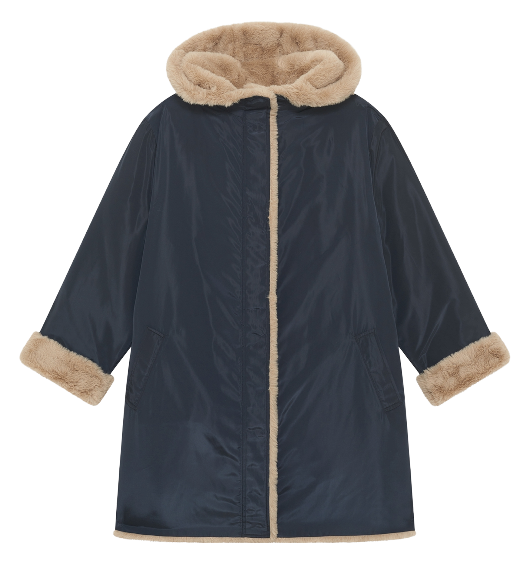 Jas met capuchon van imitatiebont PABLO Blauw