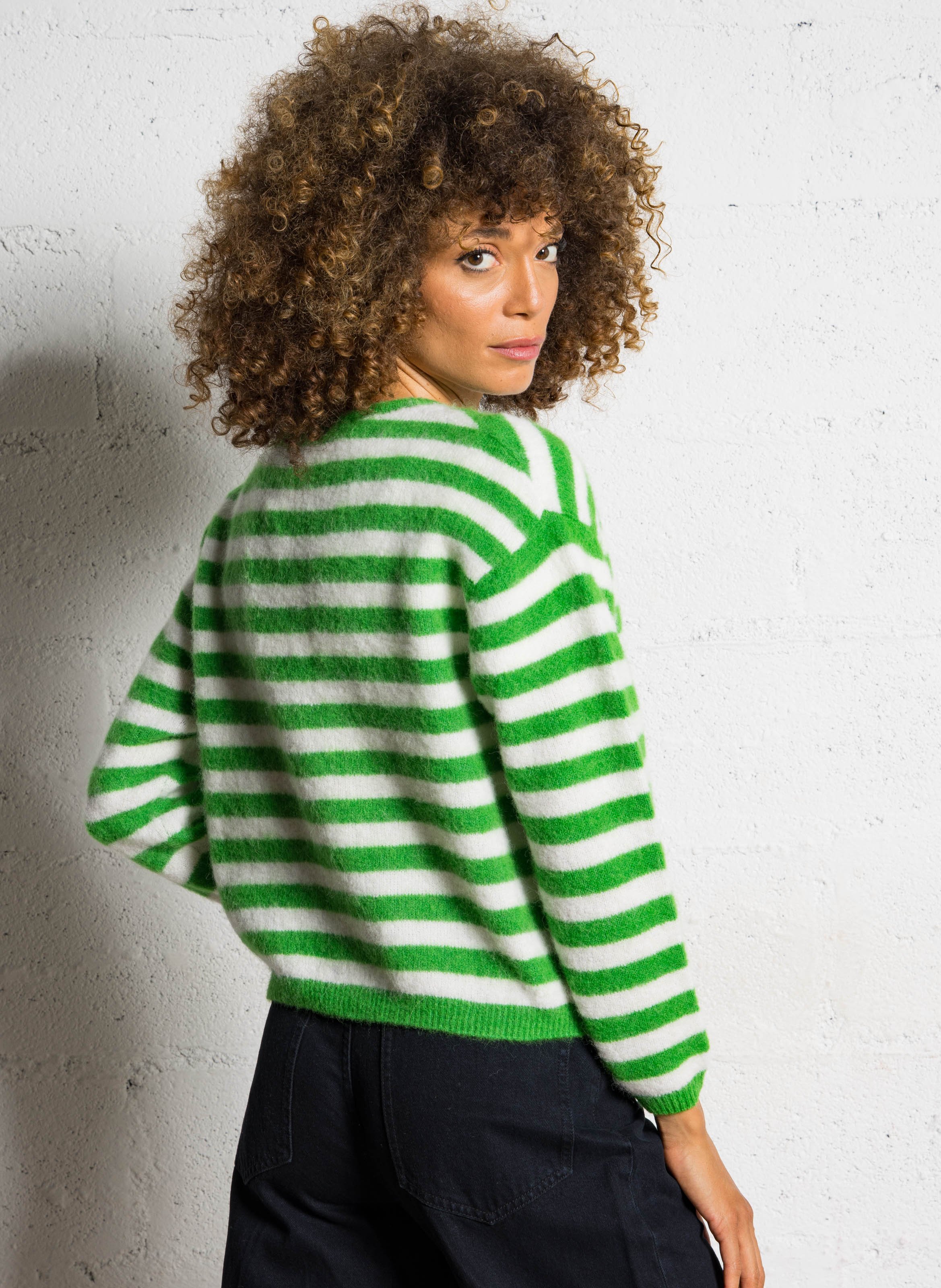 Loose-fit wool-blend cardigan with round neck AMERICAN VINTAGE Green