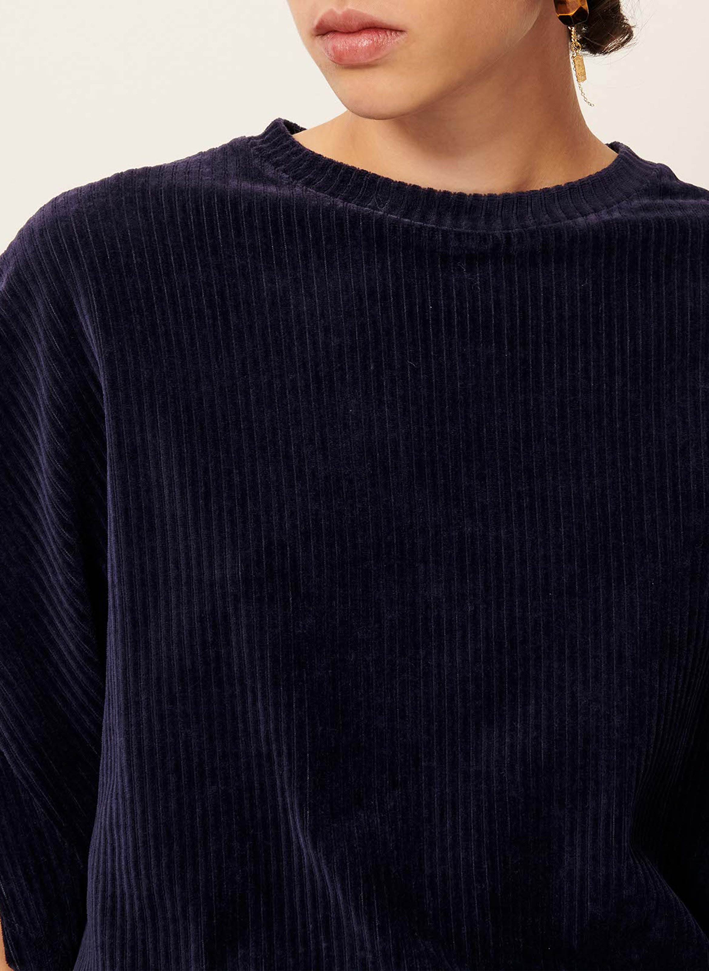 Top ample col rond en coton mélangé SESSUN Bleu