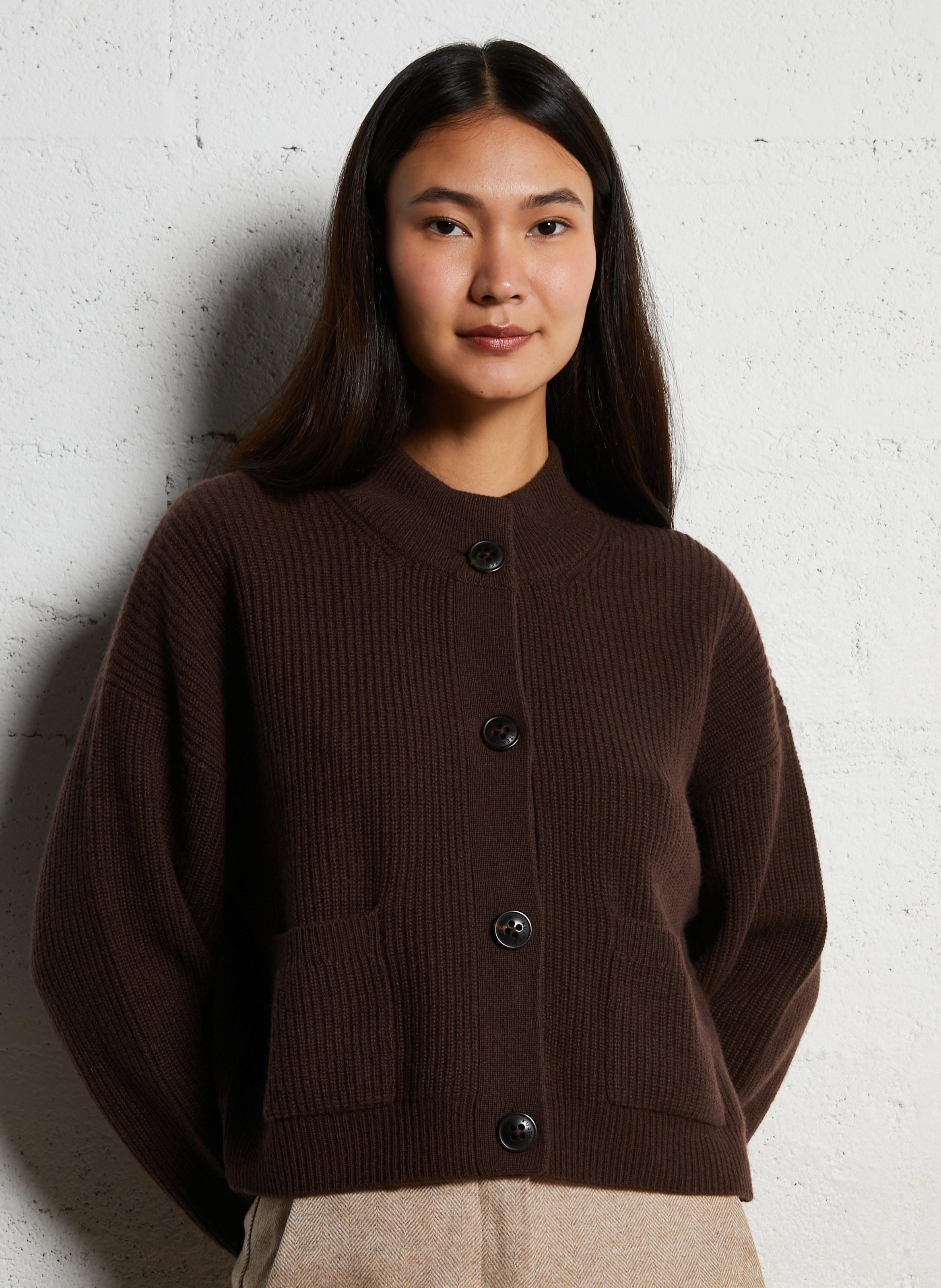 Round-neck cashmere cardigan KUJTEN Brown