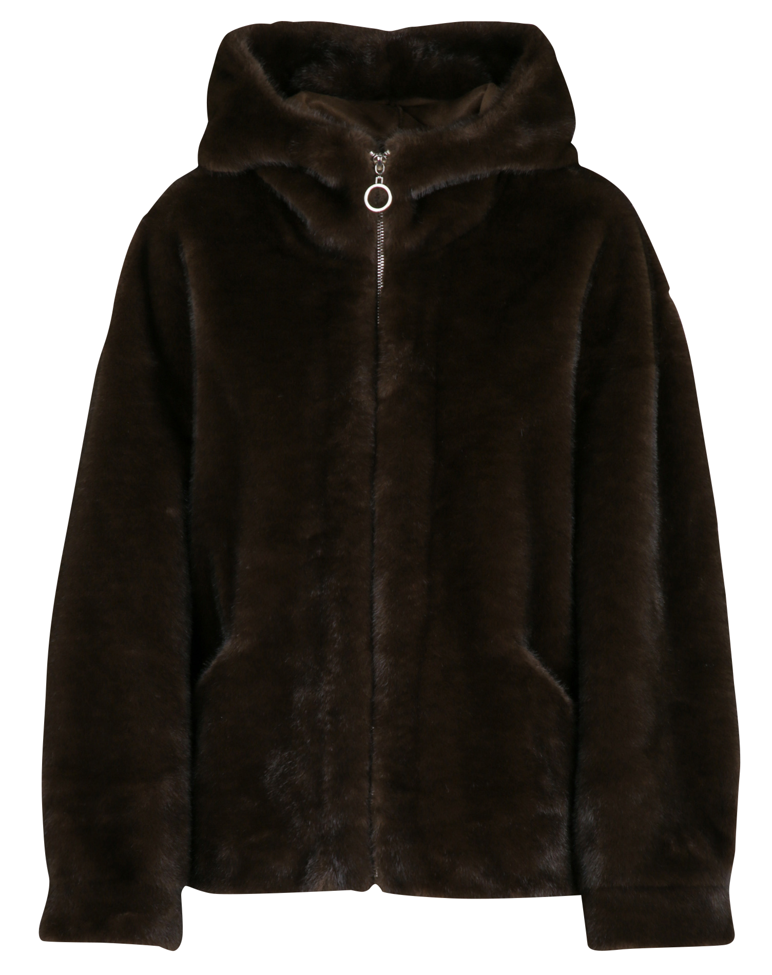 Coat with faux-fur hood PLEASE Brown