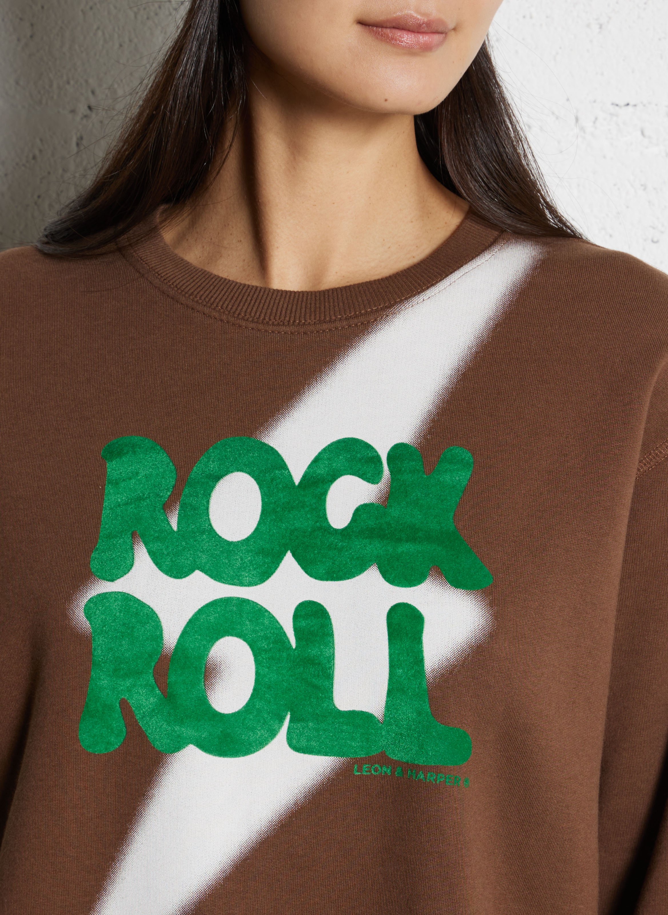 Sweat droit sérigraphié col rond LEON & HARPER Marron