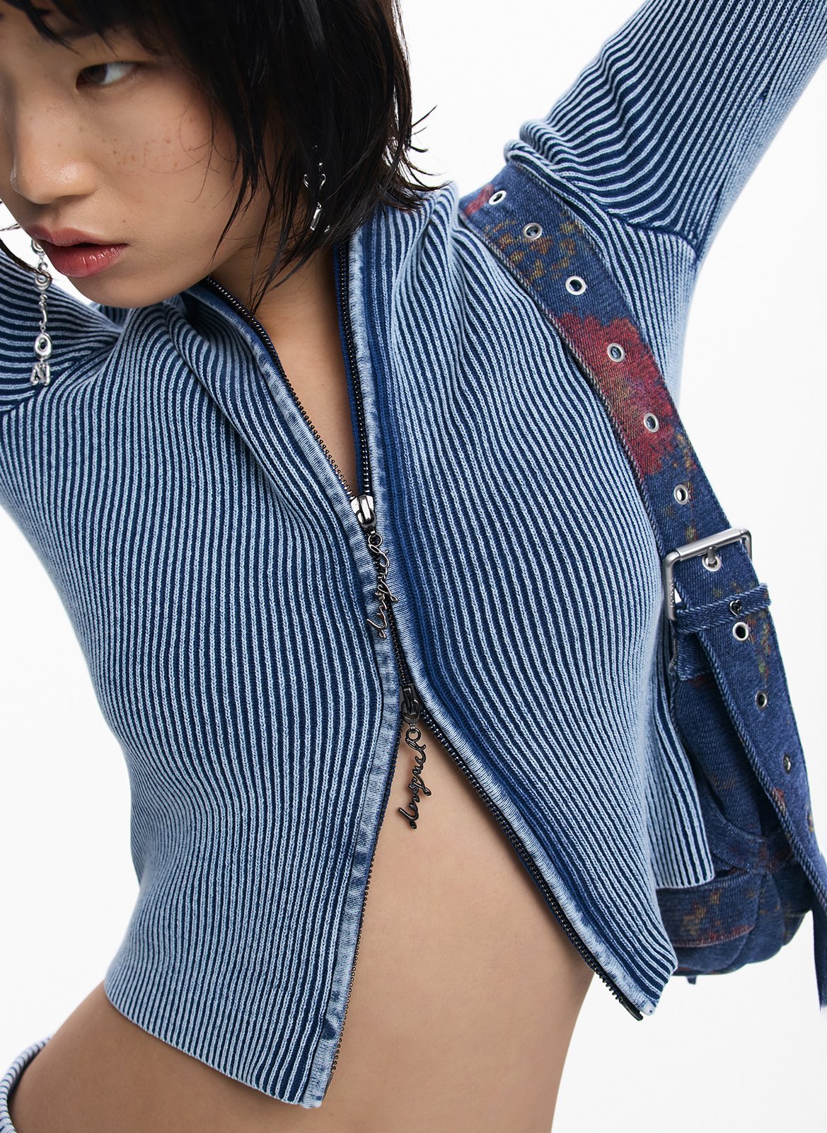 Gilet zippé côtelé effet délavé DESIGUAL Noir