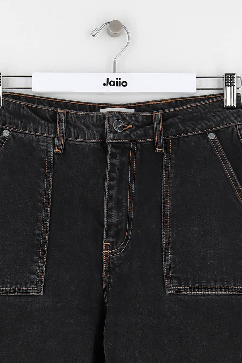 Straight cotton-blend pants GANNI - Seconde Main Black