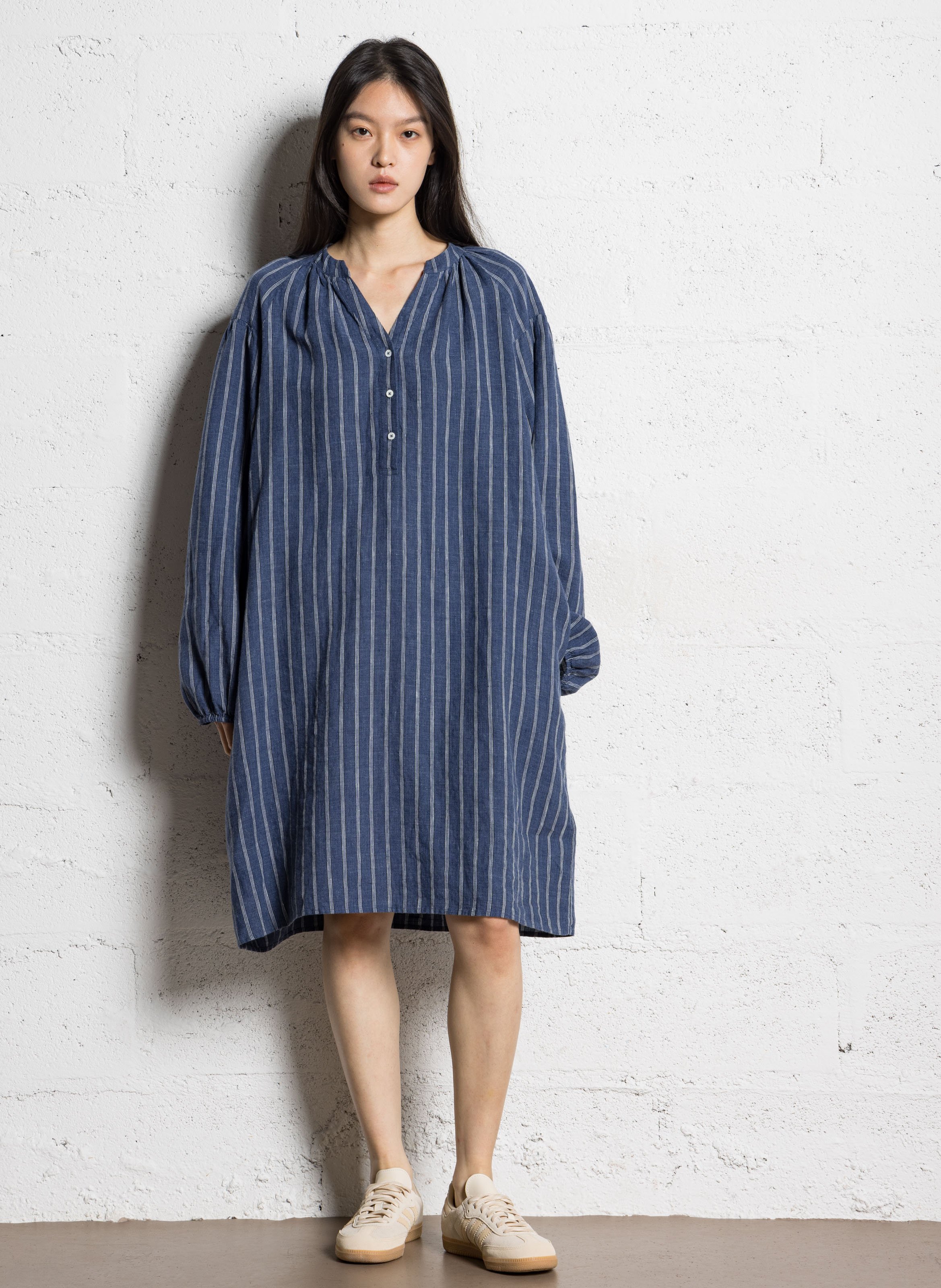 Korte jurk van linnen met Tunesische kraag JC SOPHIE Blauw