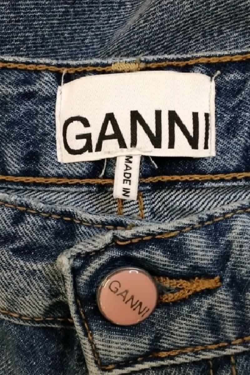 Straight cotton-blend pants GANNI - Seconde Main Blue