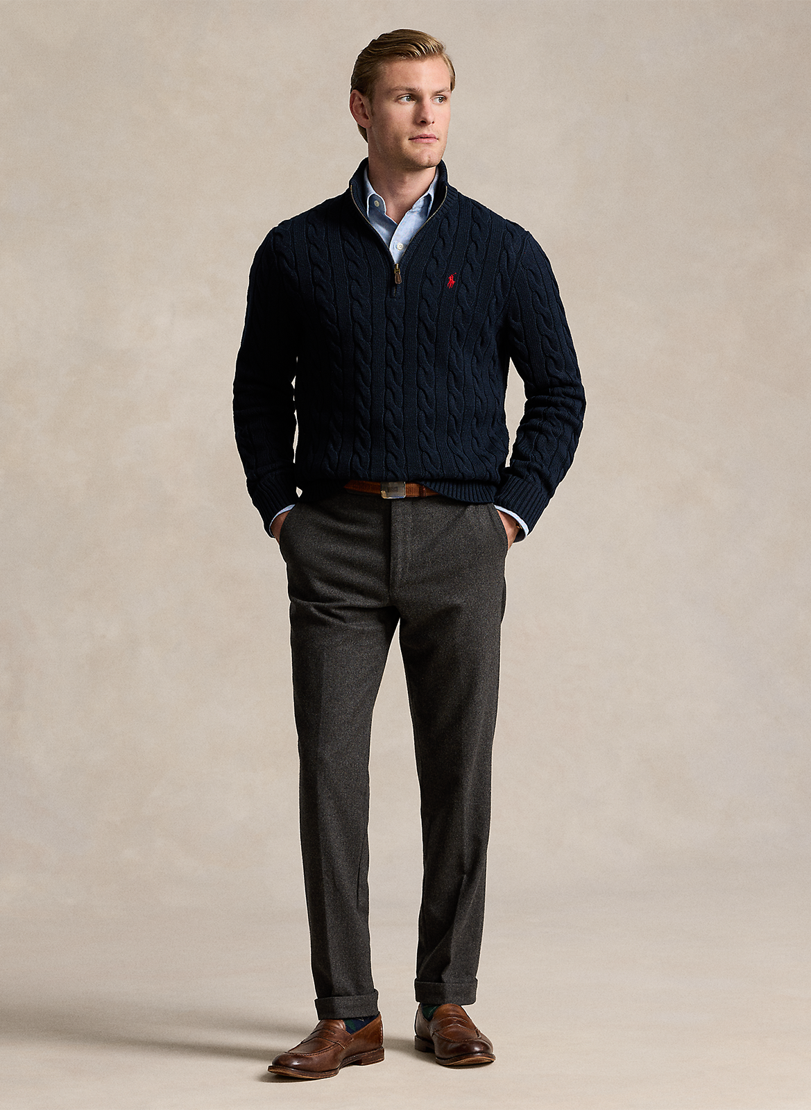 Zopfstrickpullover aus Baumwolle Blau