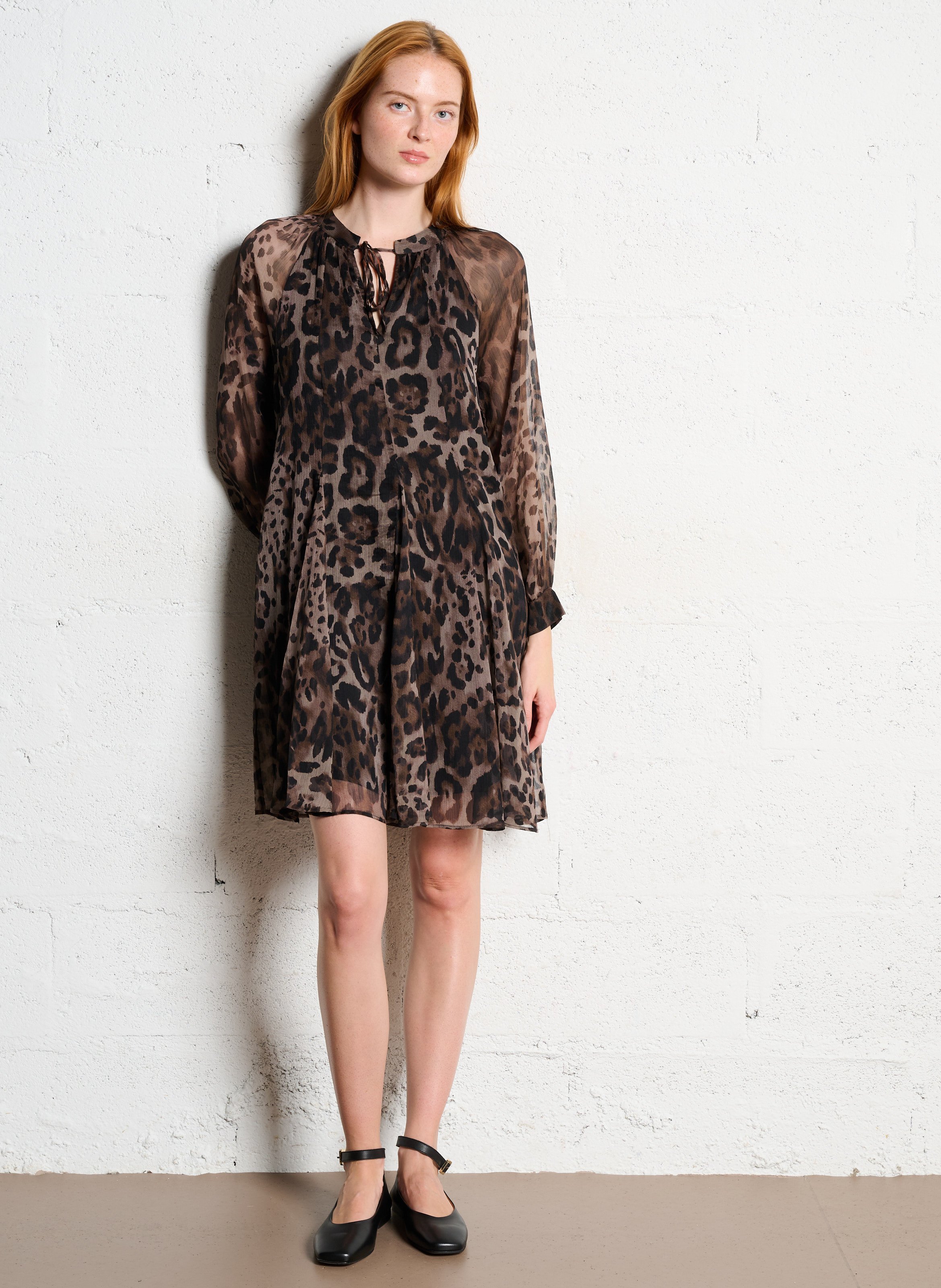 Robe courte évasée imprimée SUD EXPRESS Beige