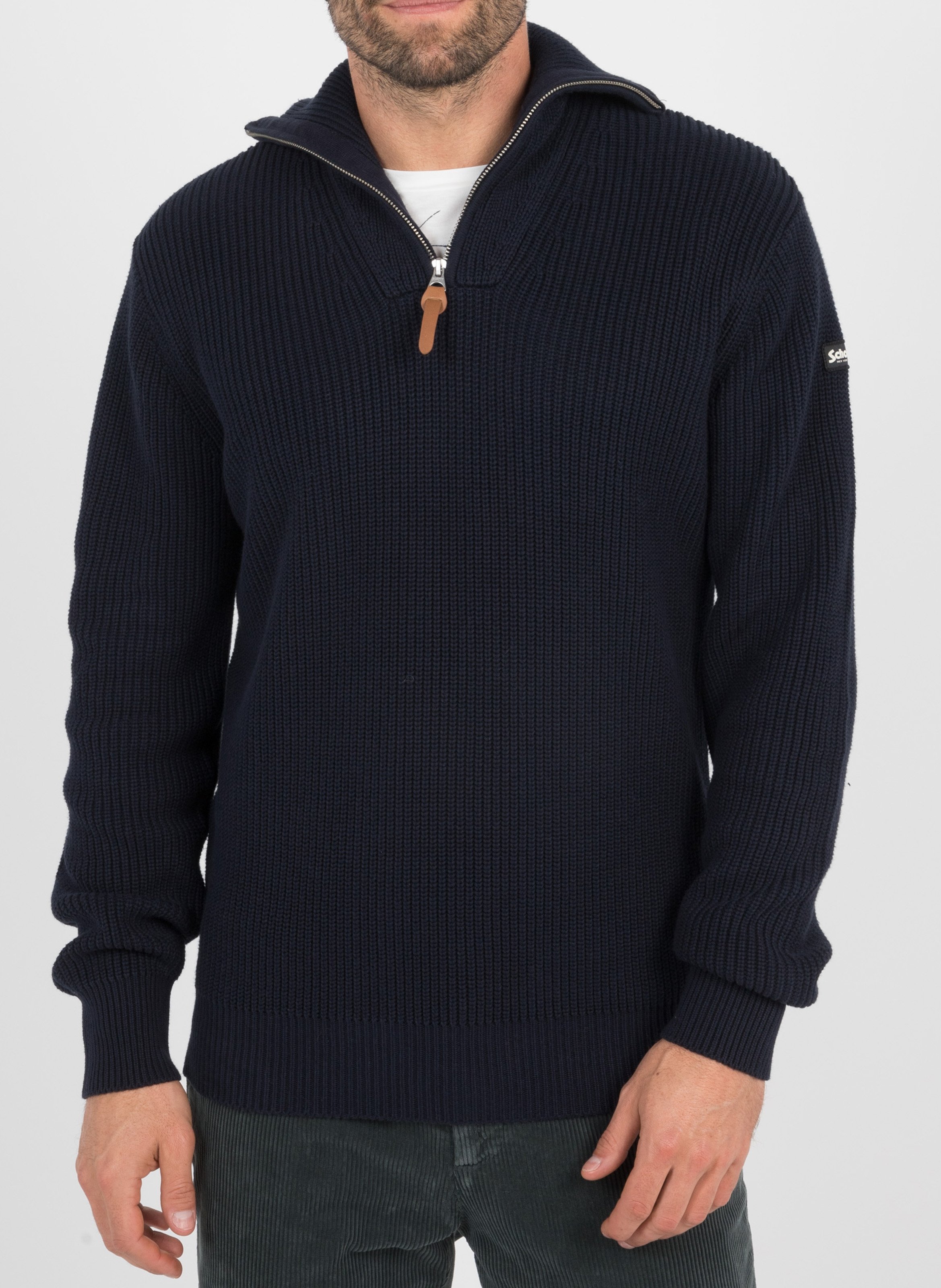 Regular-fit cotton sweater with zip-up neck SCHOTT