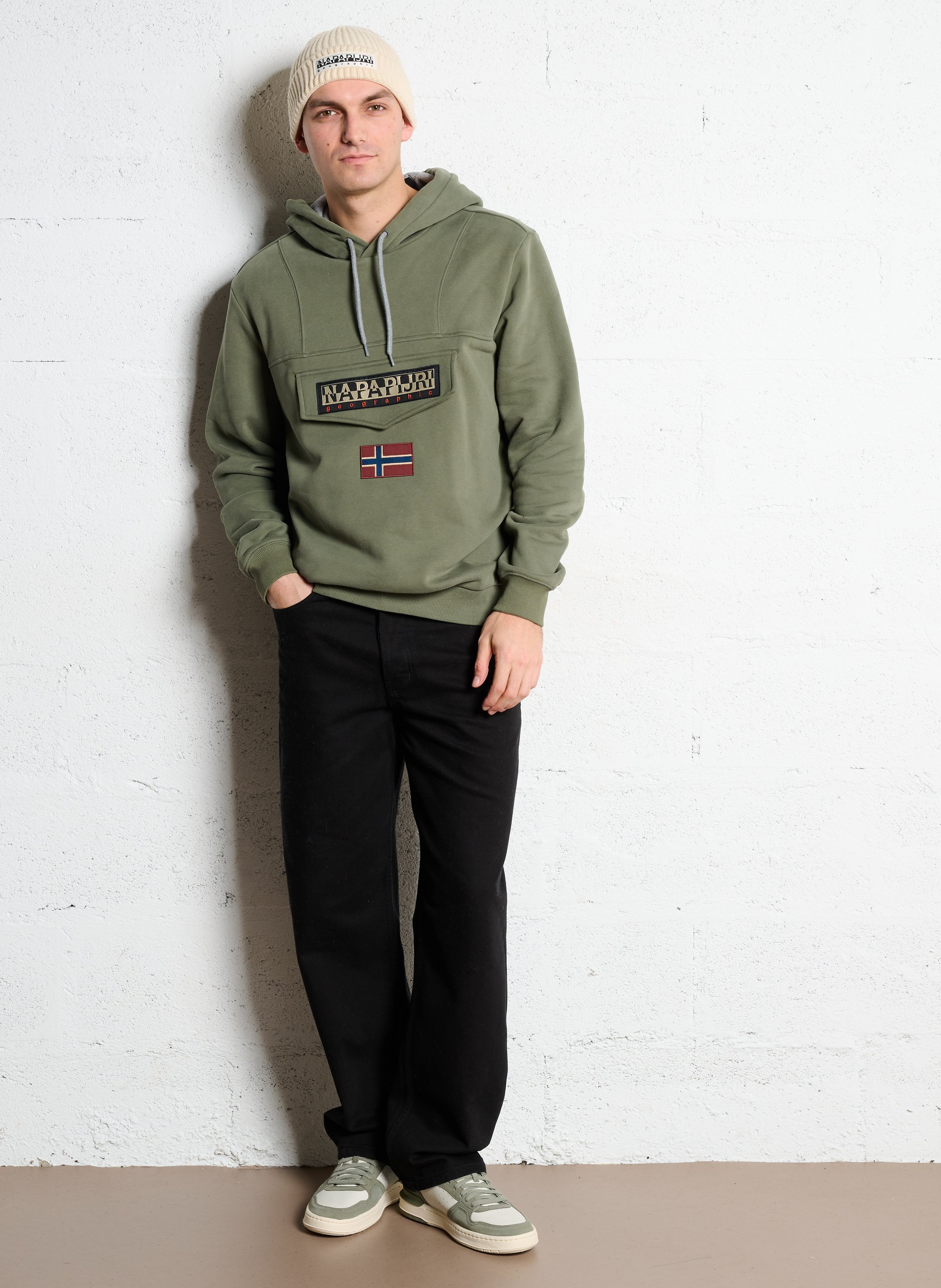 Sweat à capuche brodé en coton mélangé NAPAPIJRI Vert