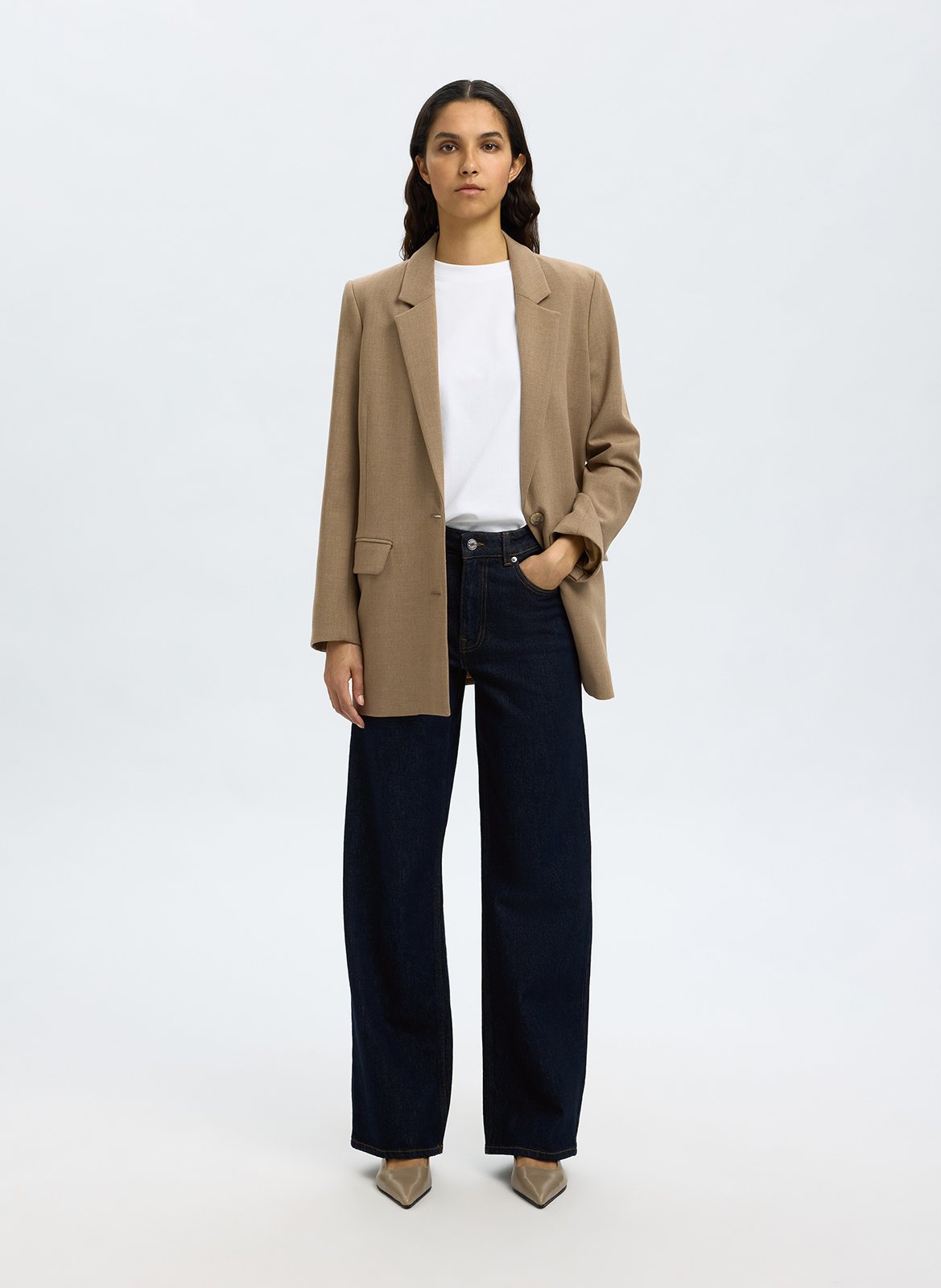 Flared organic cotton blend jeans SELECTED Blue