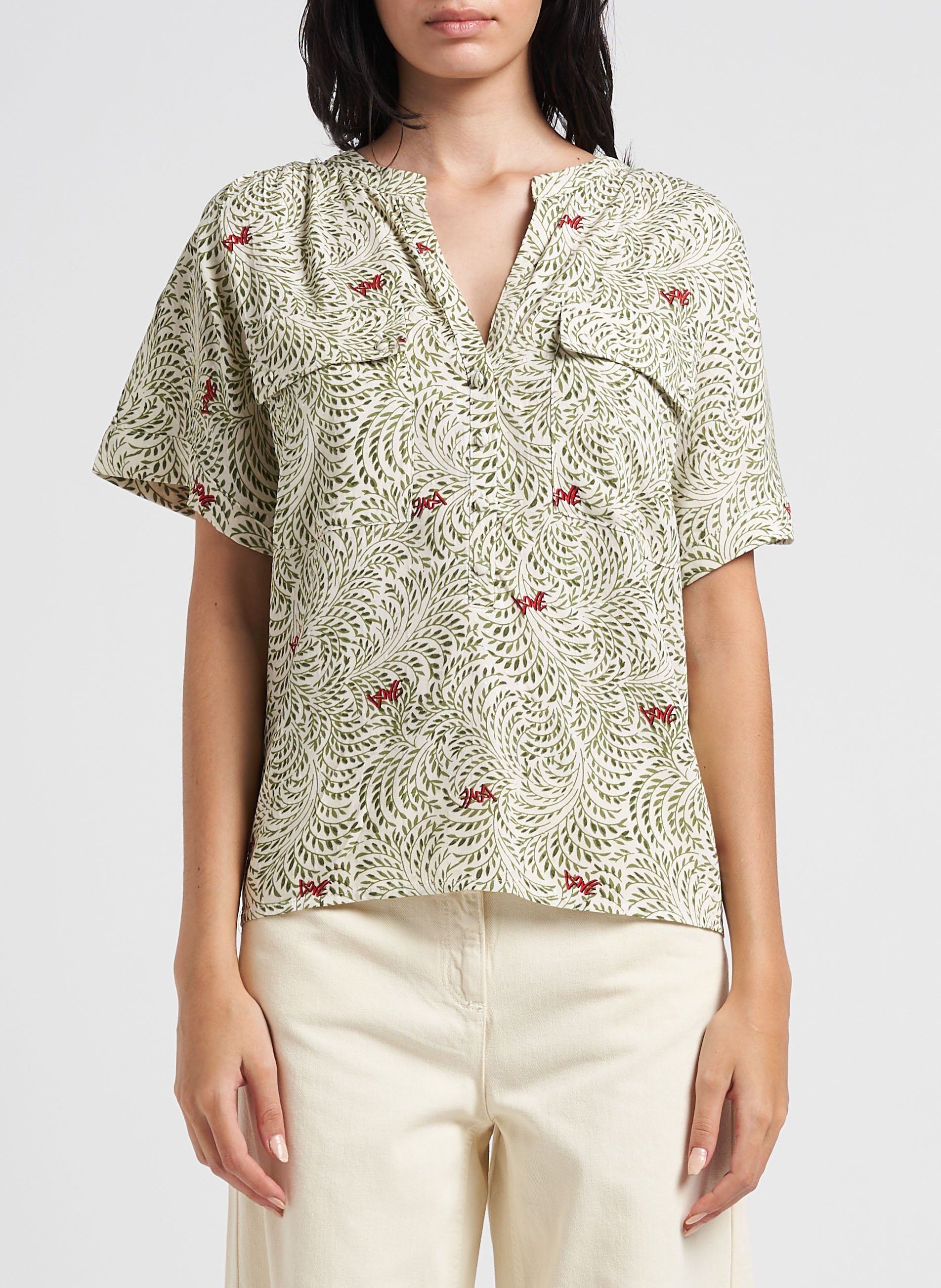 Bedruckte Bluse mit V-Ausschnitt VILA Beige