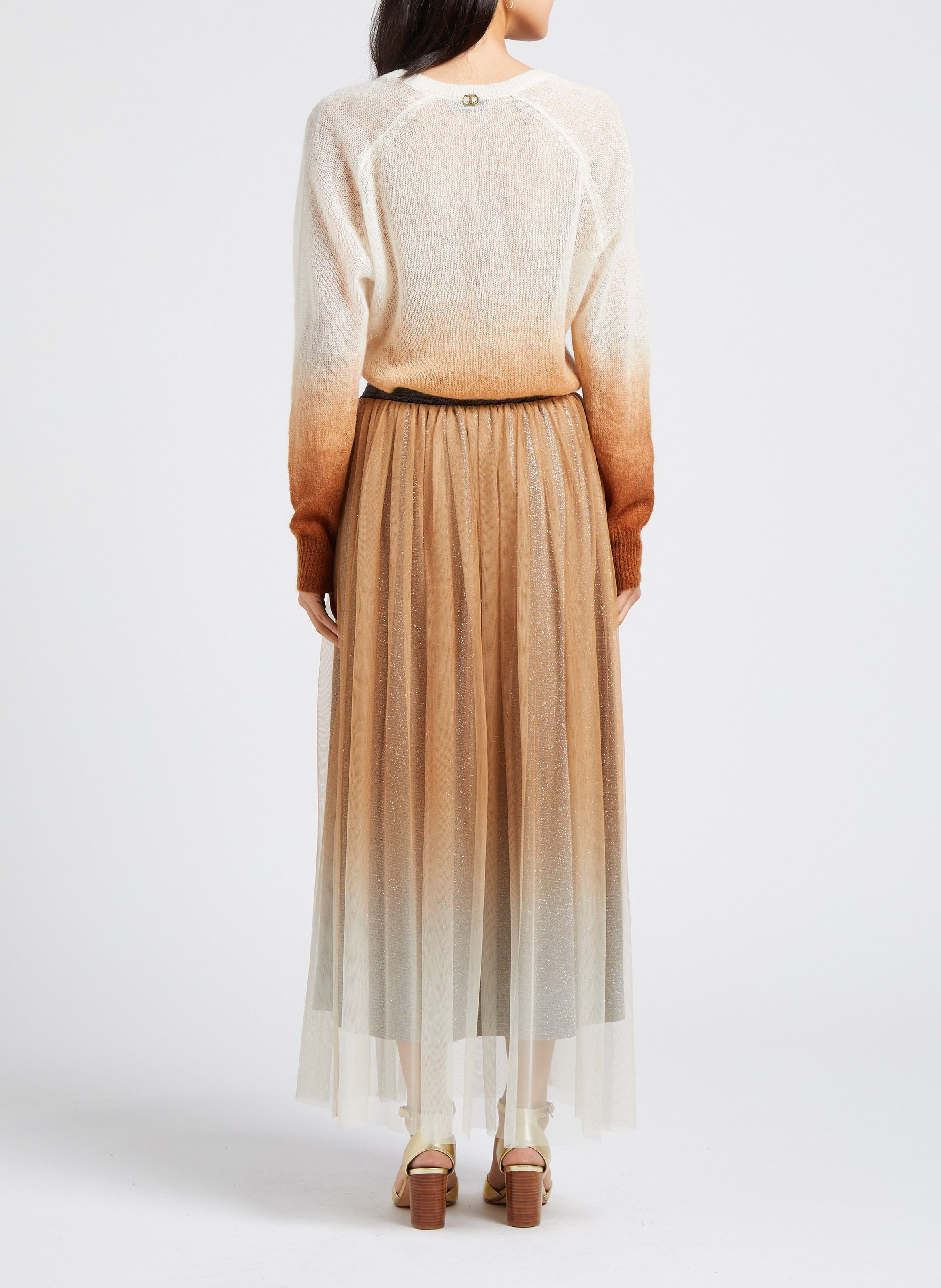 Pull col V en laine mélangée TWINSET Blanc