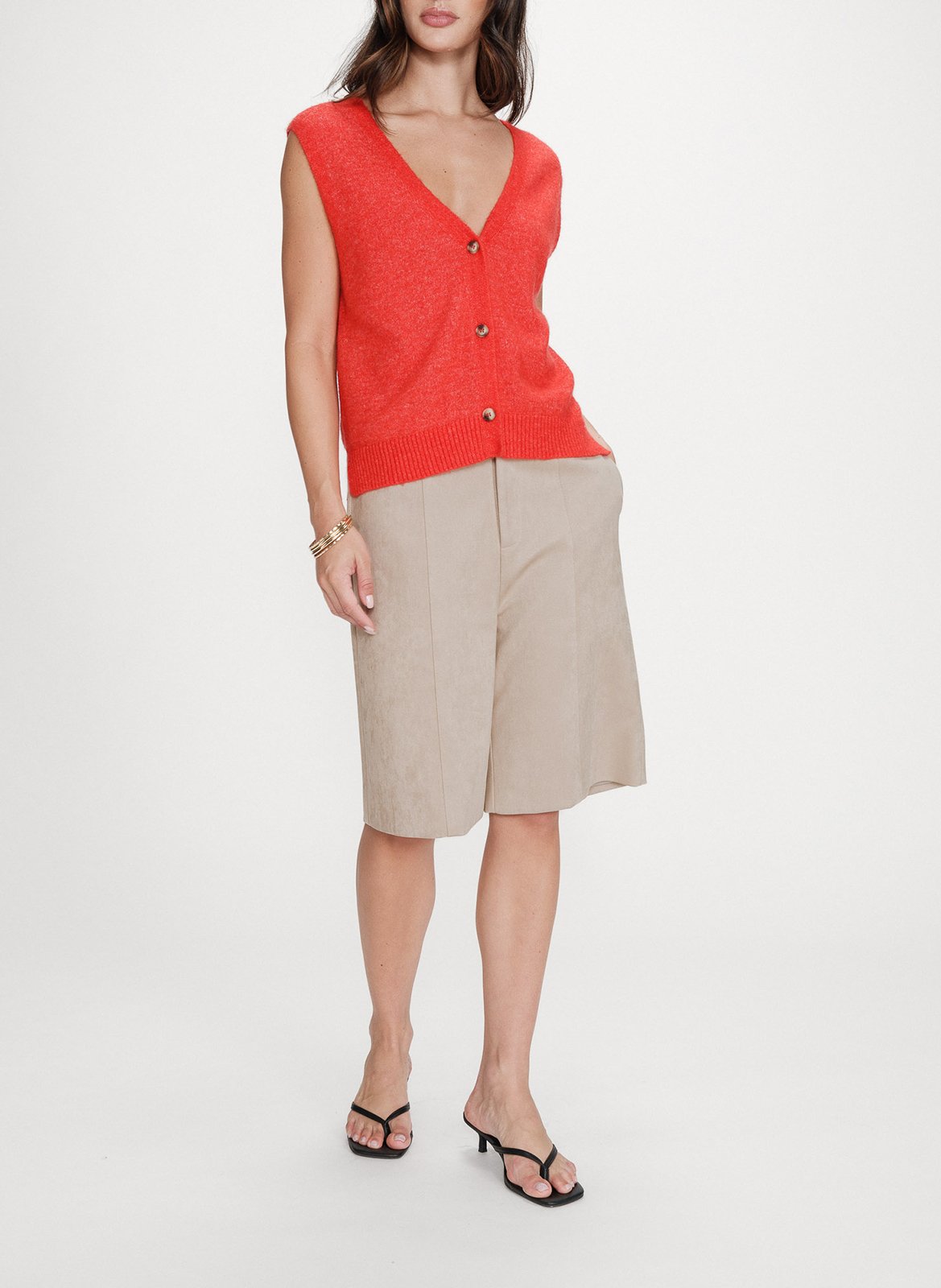 <Cardigan met V-hals zonder mouwen in effen kleur</Cardigan> GRACE ET MILA Rood