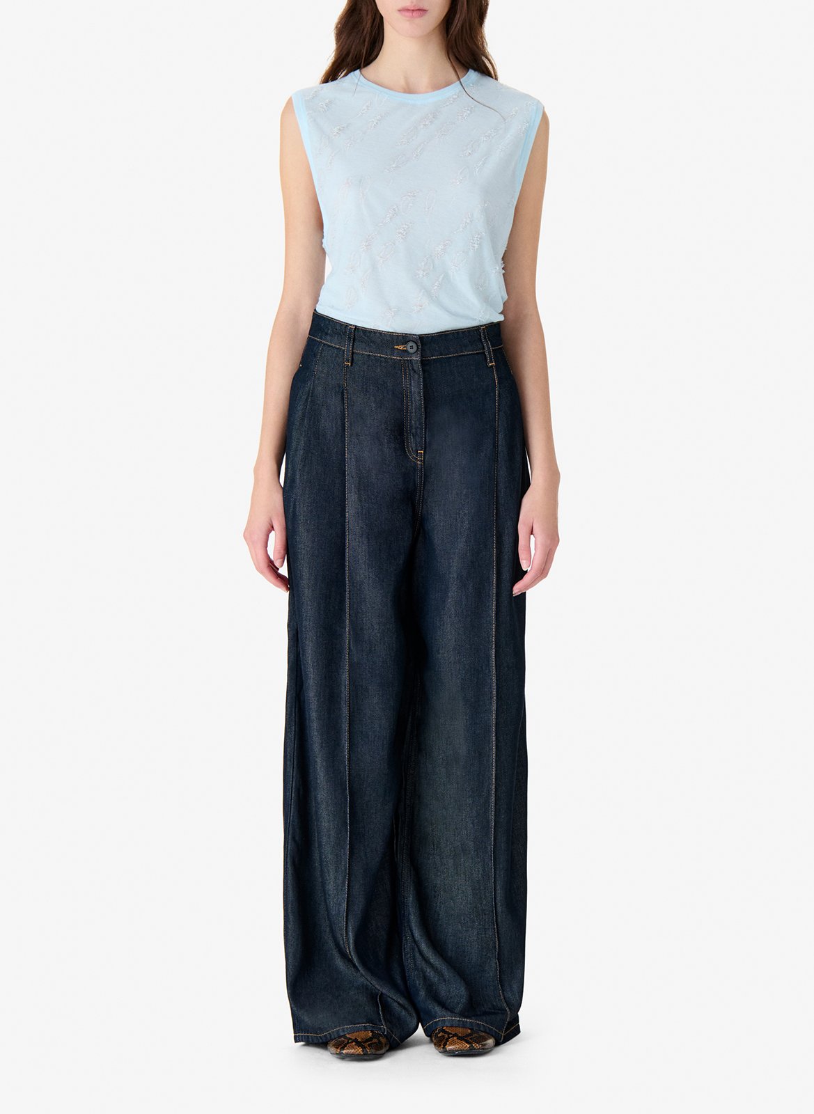 Jean large à pinces en denim brut IRO Bleu