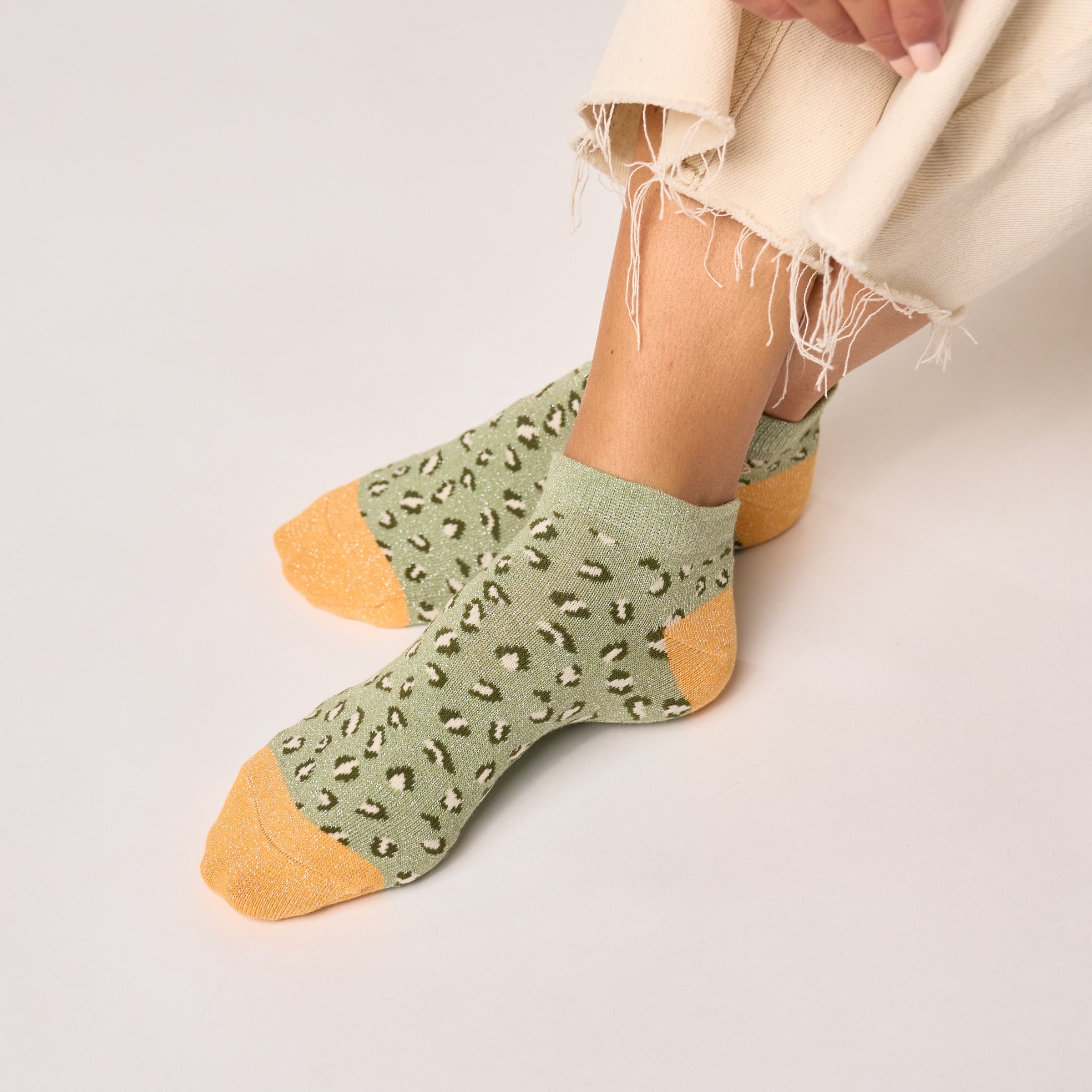 Cotton Combed Leopard Ankle Socks BILLYBELT Green