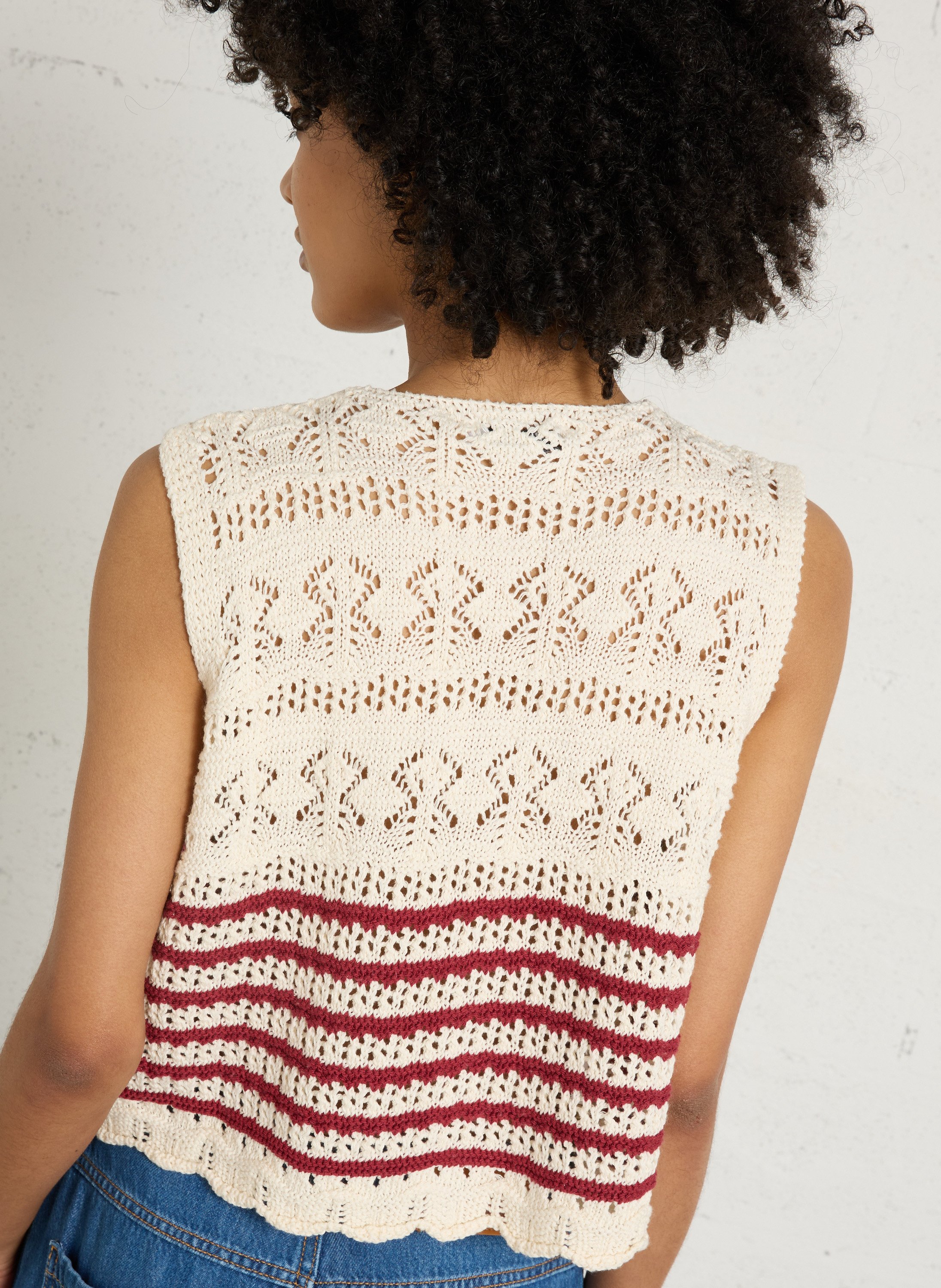 Oversized knit cotton blend vest PLEASE Beige