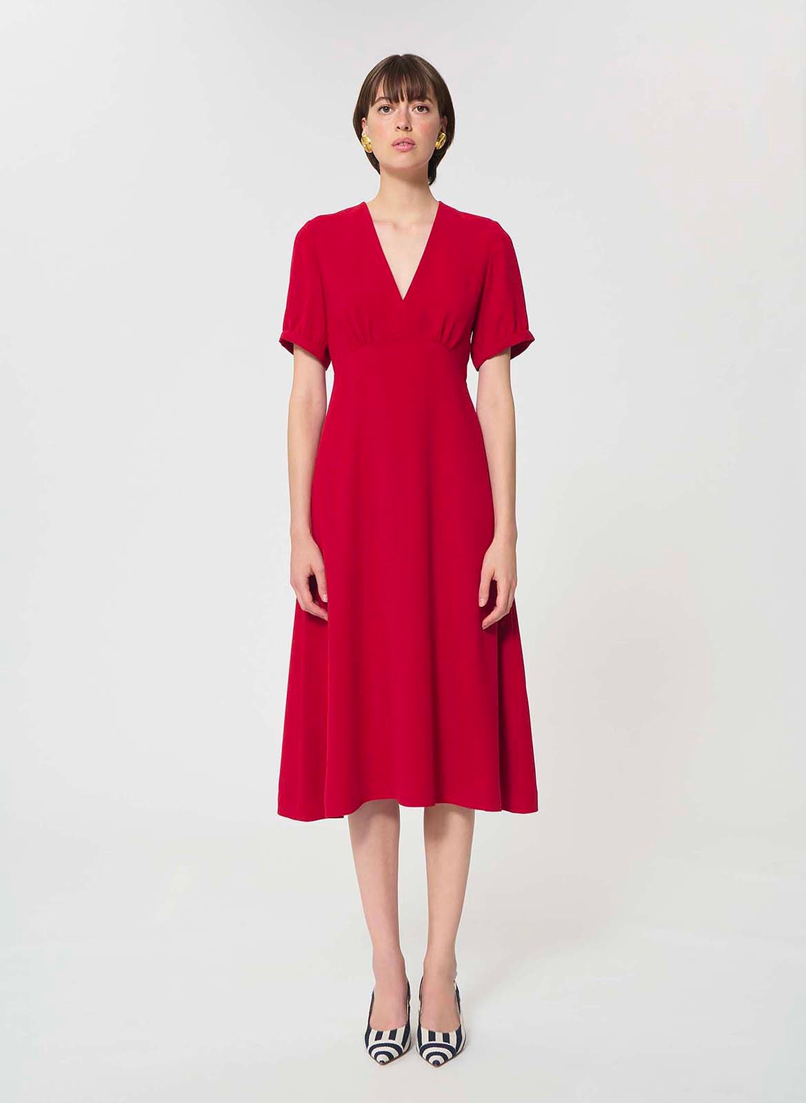 Robe midi col V en crêpe TARA JARMON