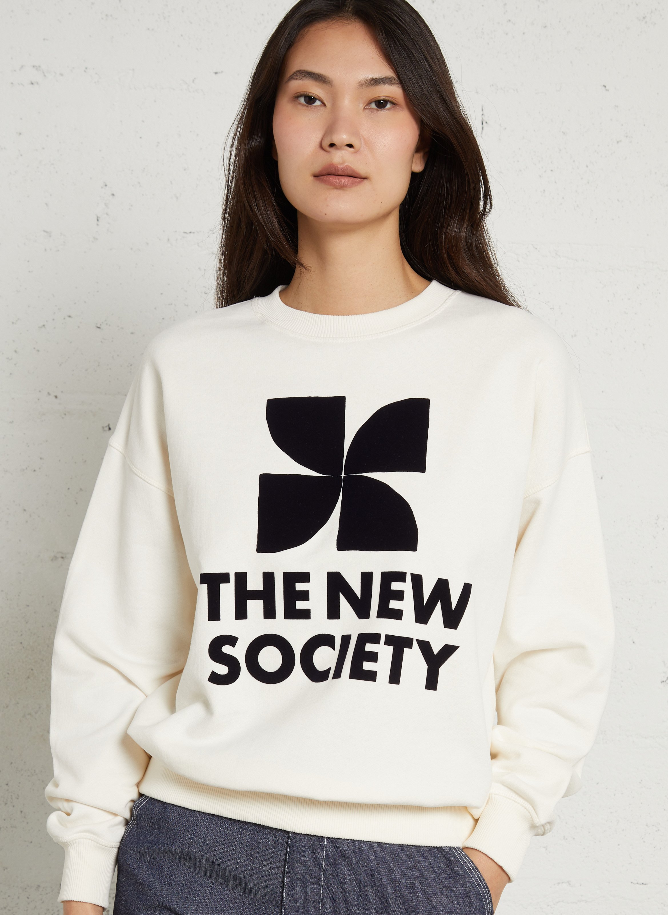 Sweat oversize col rond en coton THE NEW SOCIETY Beige