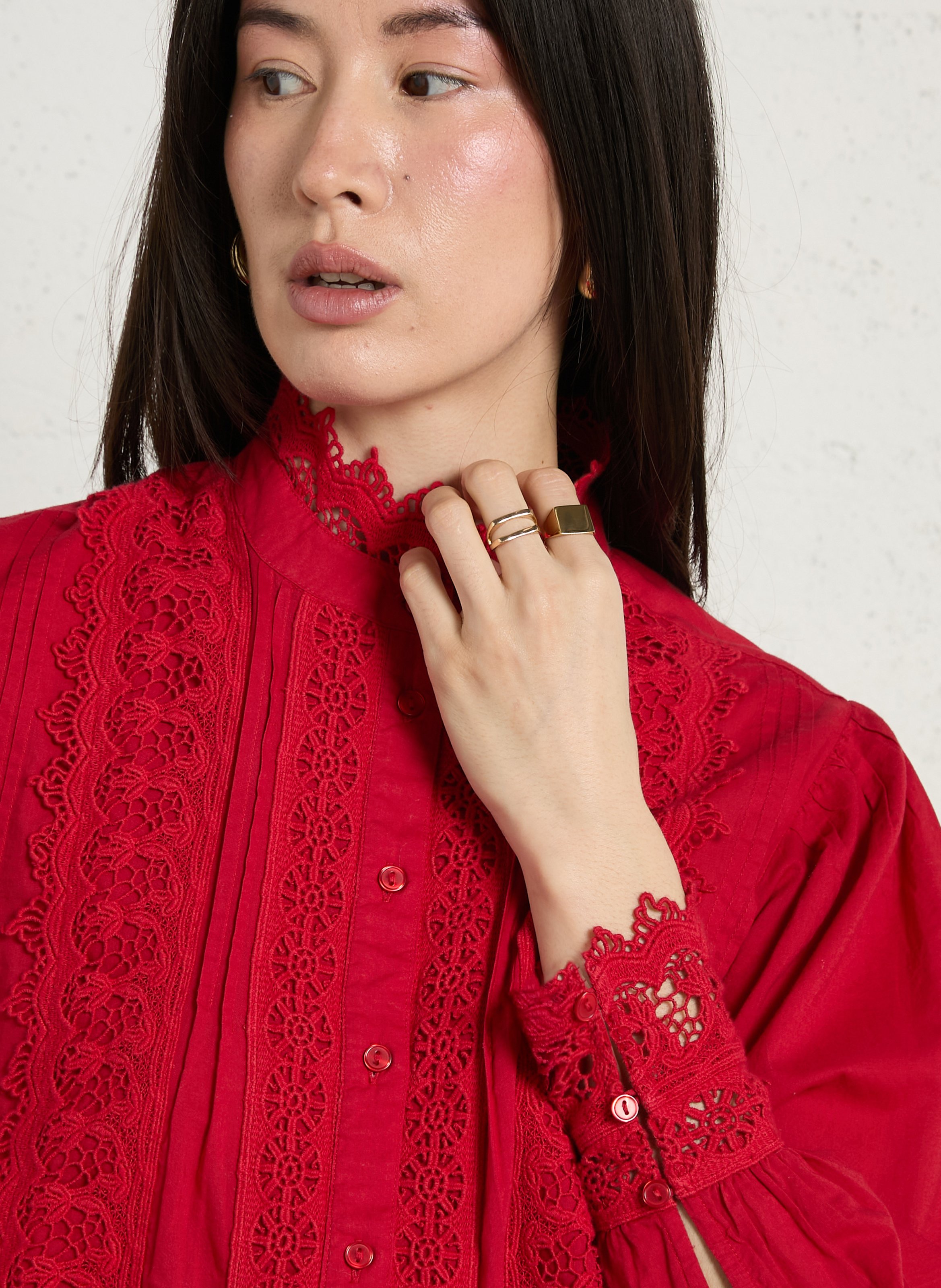 Camisa con botones de encaje MAISON 123 Rojo