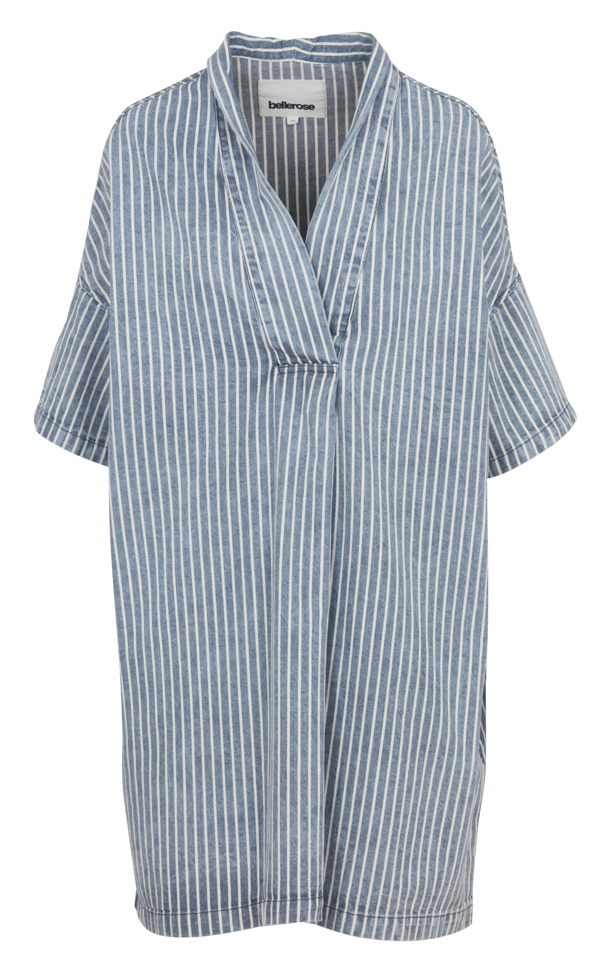 Robe courte col V ovesize en coton rayé BELLEROSE Bleu