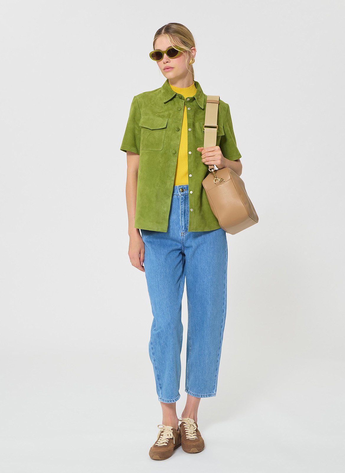 Chemise droite manches courtes en daim TARA JARMON Vert