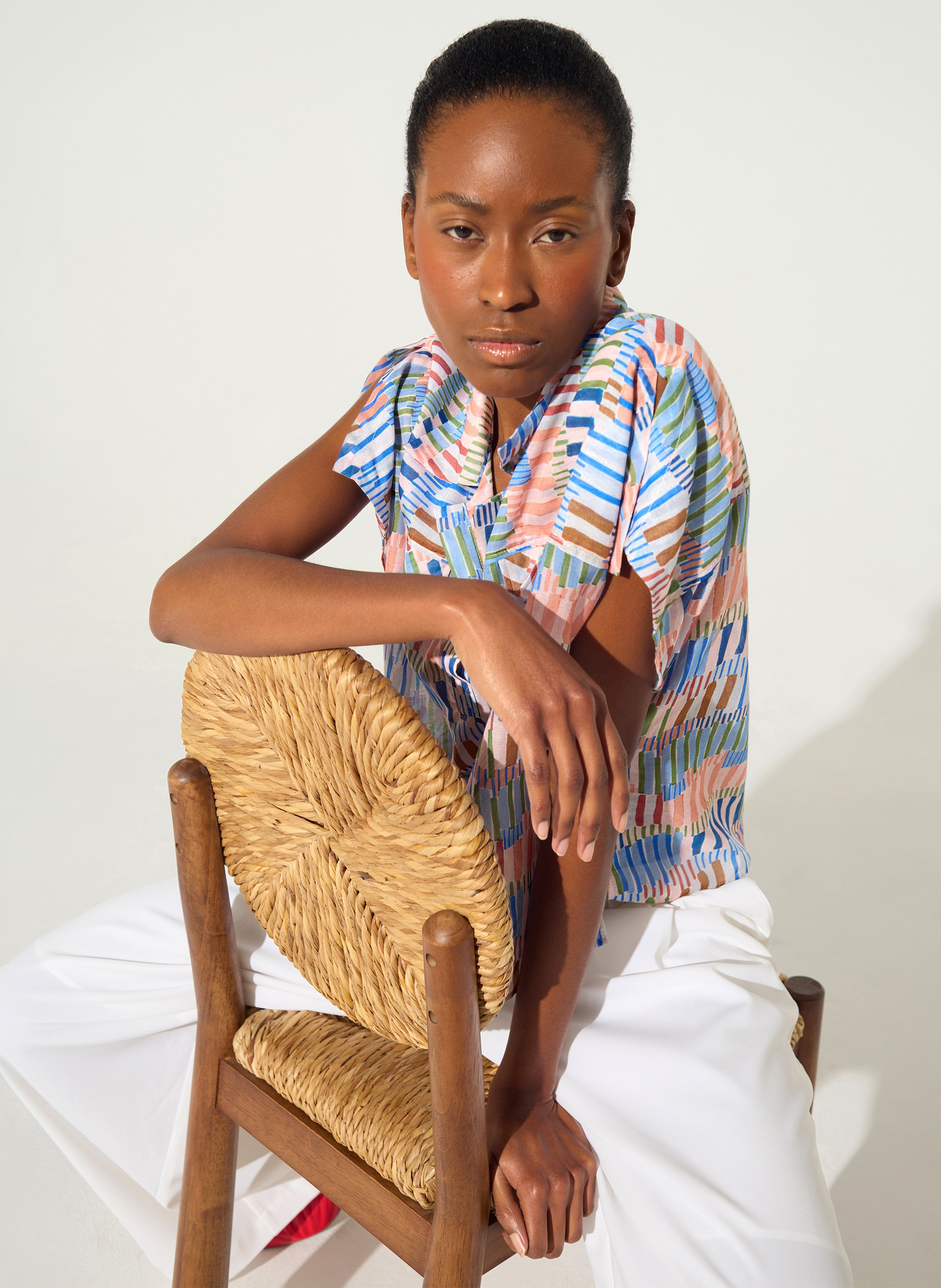 Blouse imprimée col tailleur COTELAC ACOTE Bleu