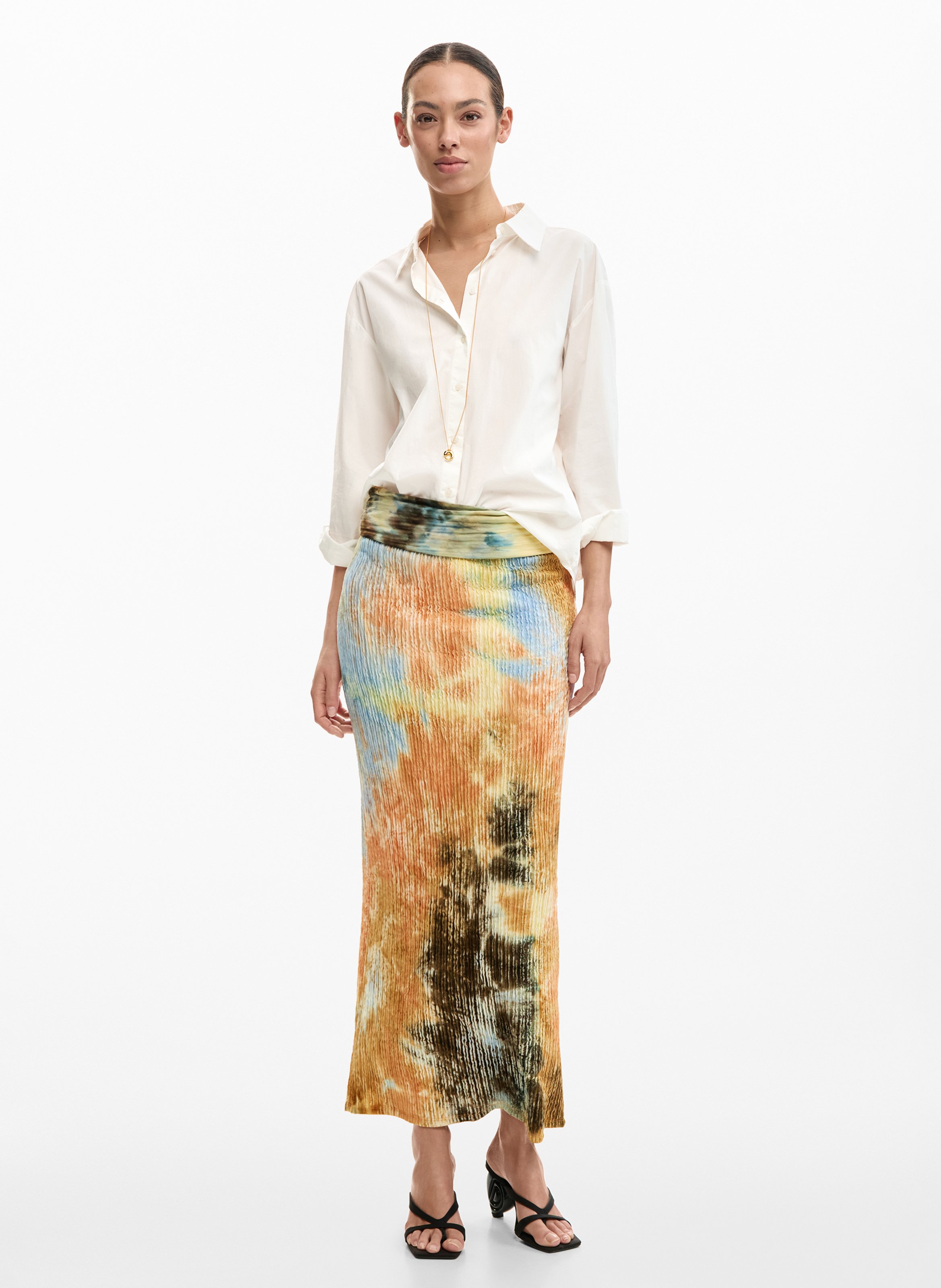 Fitted printed long skirt DESIGUAL Brown