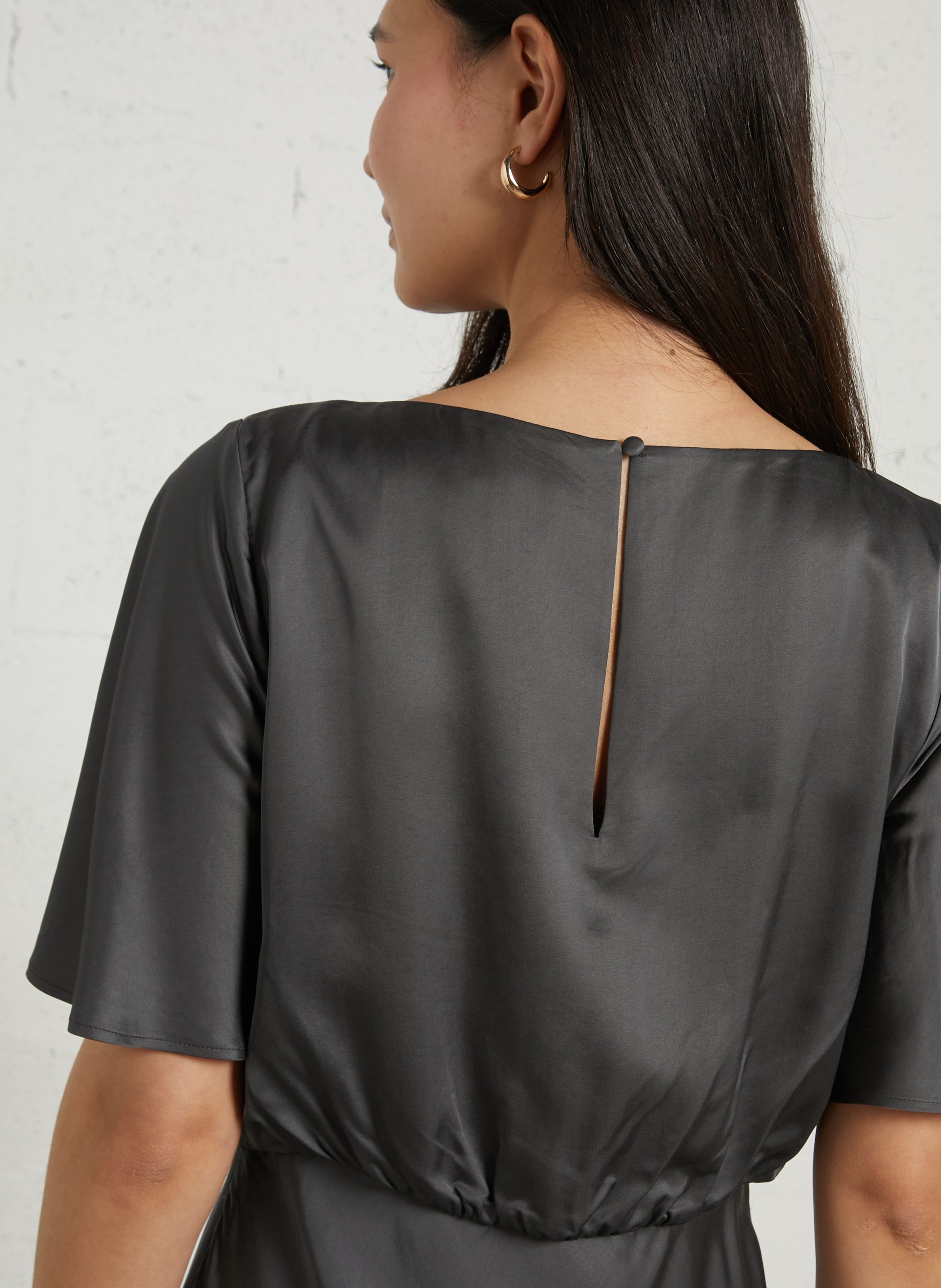 Long satin round neck dress MAISON 123 Grey