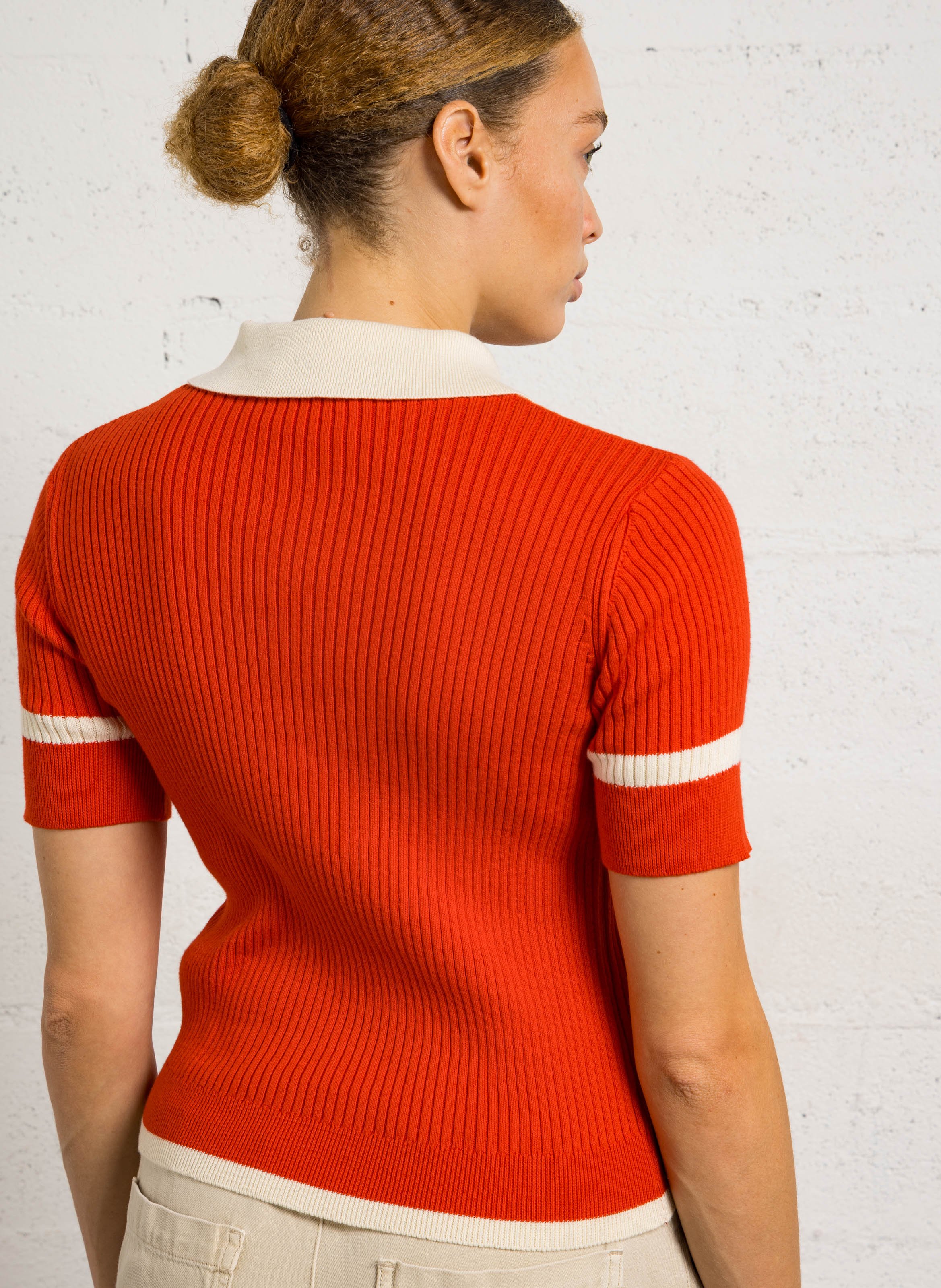 Ribbed knit sweater with polo collar DR BLOOM Red