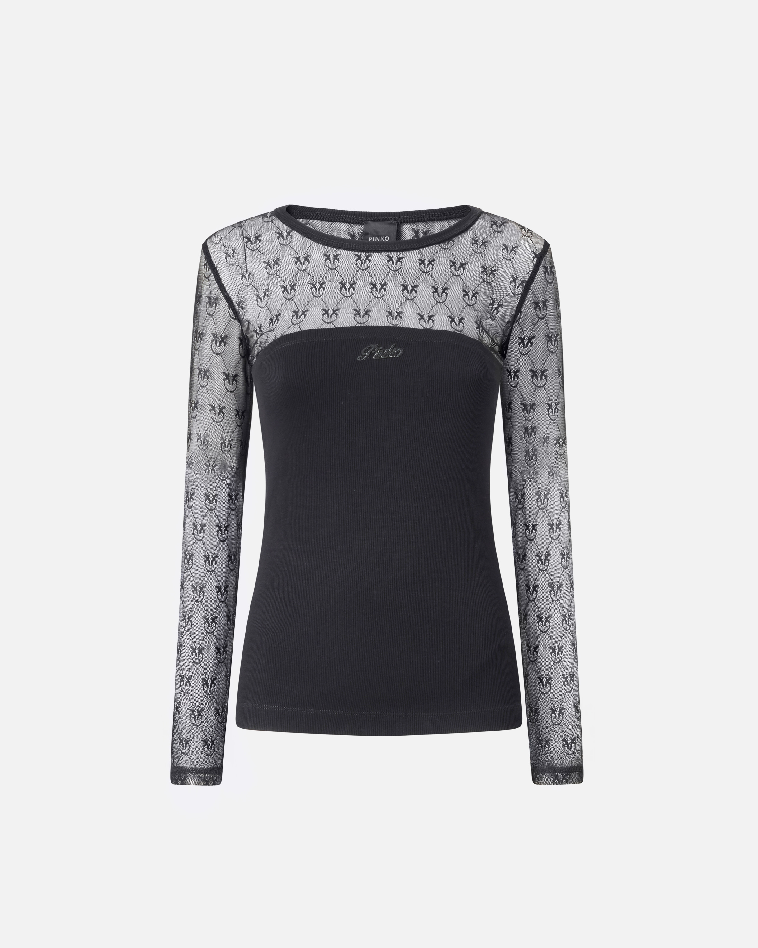 Jersey T-shirt with lace and logo love birds PINKO Black