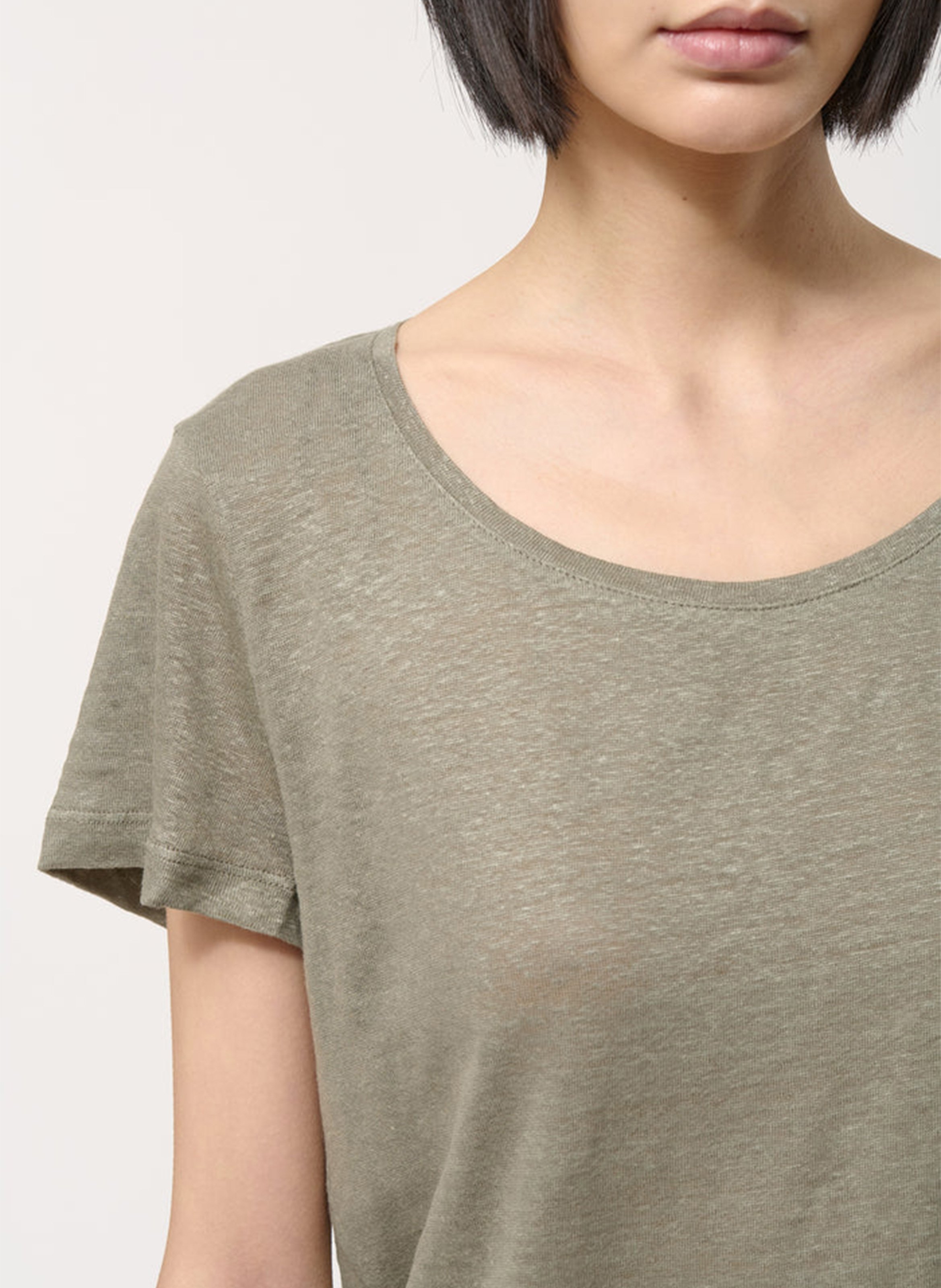 Loose straight linen tee-shirt Green