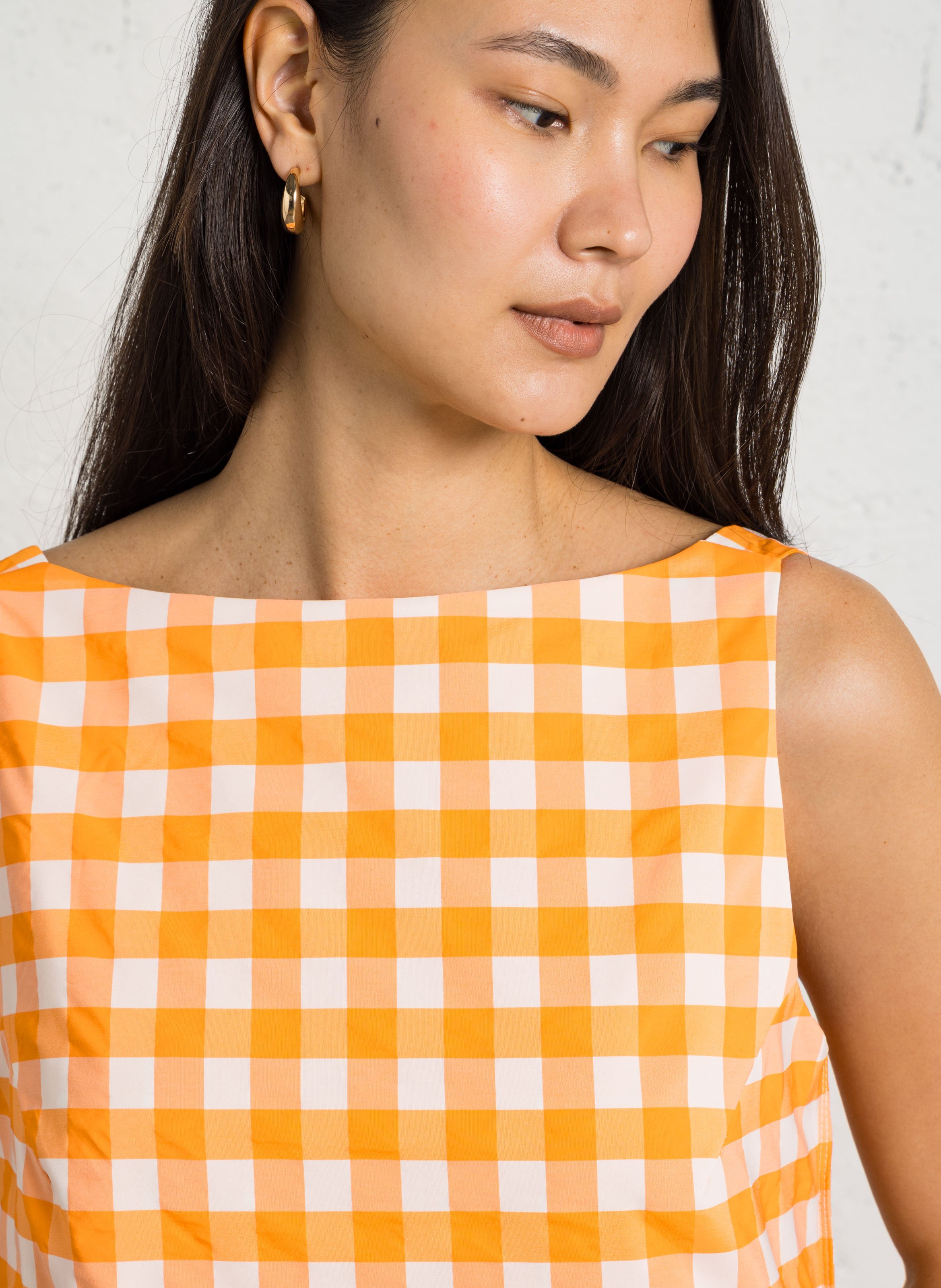 Langes, bedrucktes Kleid mit Rundhalsausschnitt DR BLOOM Orange