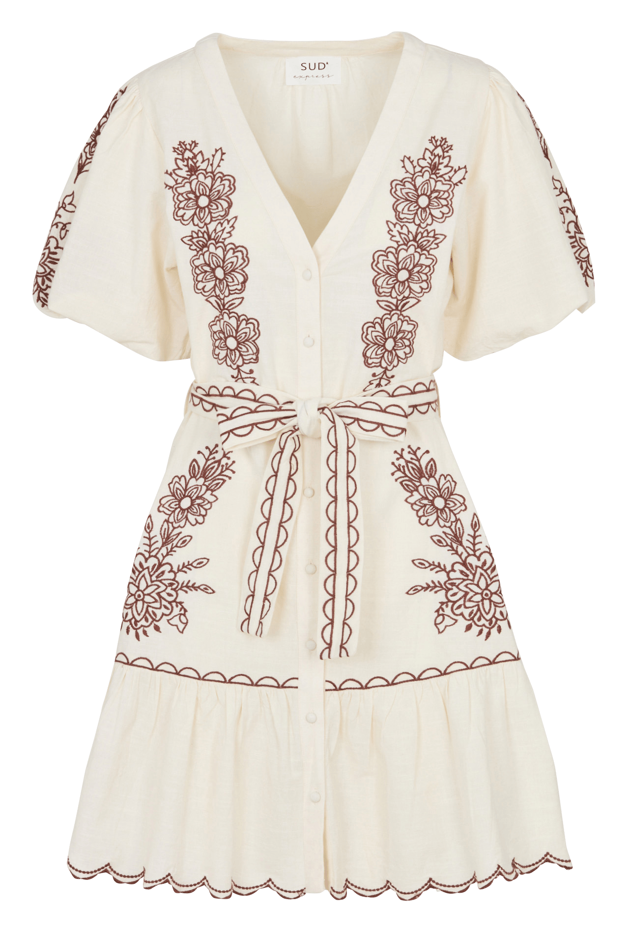 Korte, wijde jurk van katoen en linnen Rictus SUD EXPRESS Wit