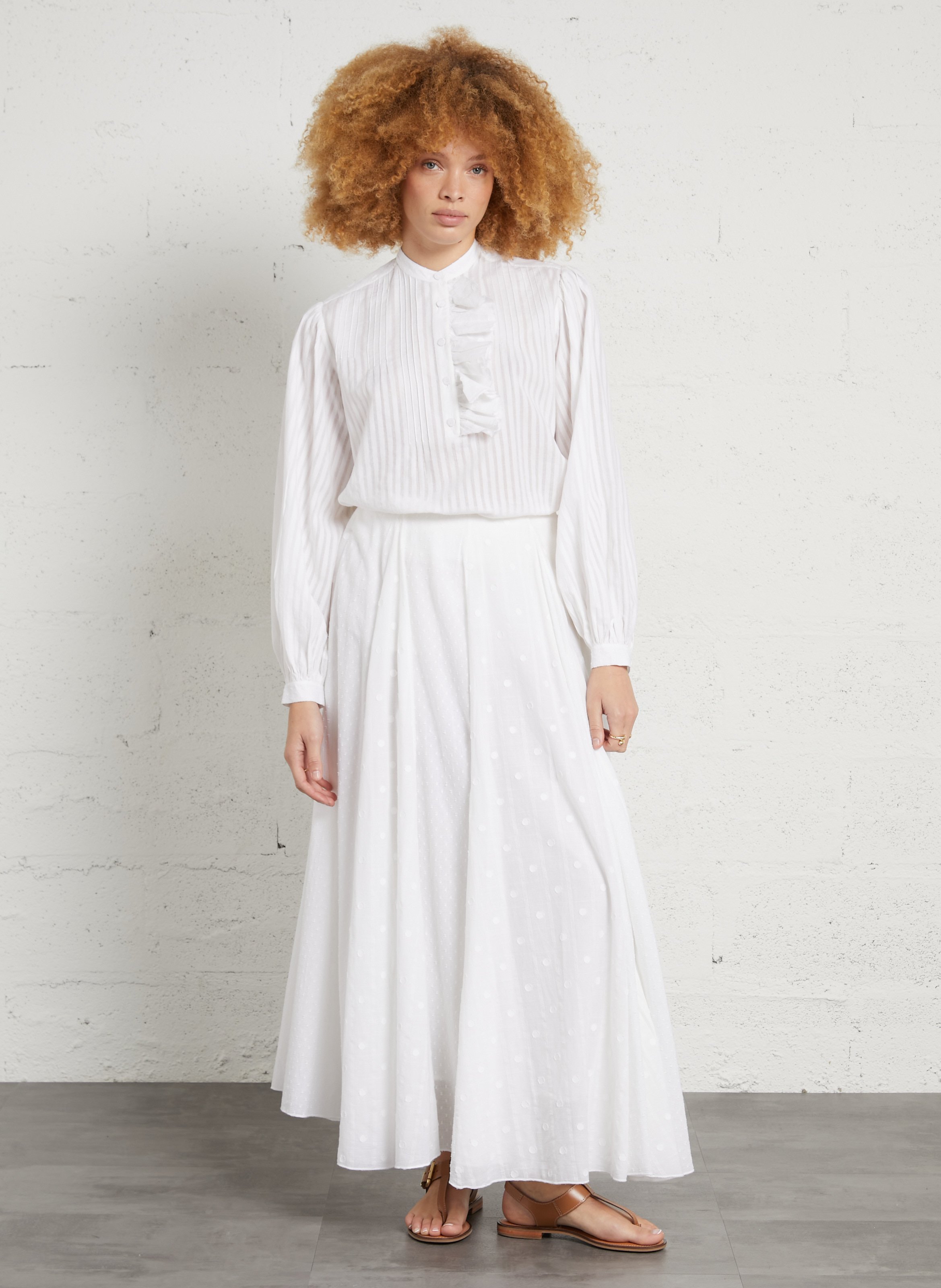 Langer Baumwollrock mit Stickerei LAURENCE BRAS Weiss