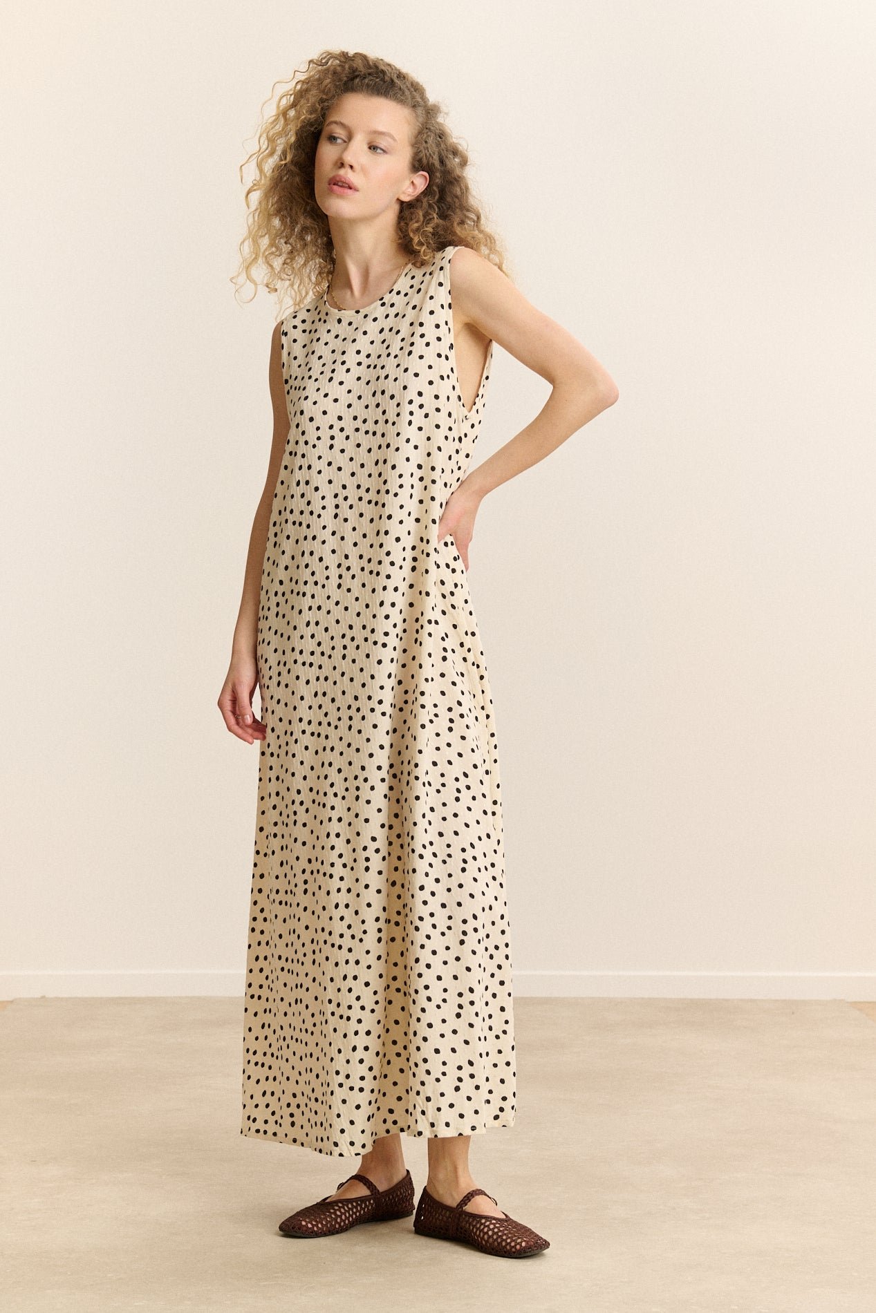 Robe longue sans manches à pois GARANCE PARIS Blanc