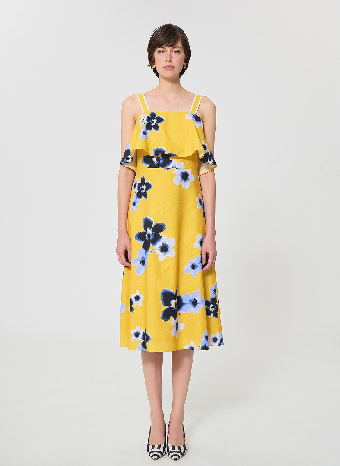 Kurzkleid aus Leinen-Mix mit V-Ausschnitt TARA JARMON Gelb