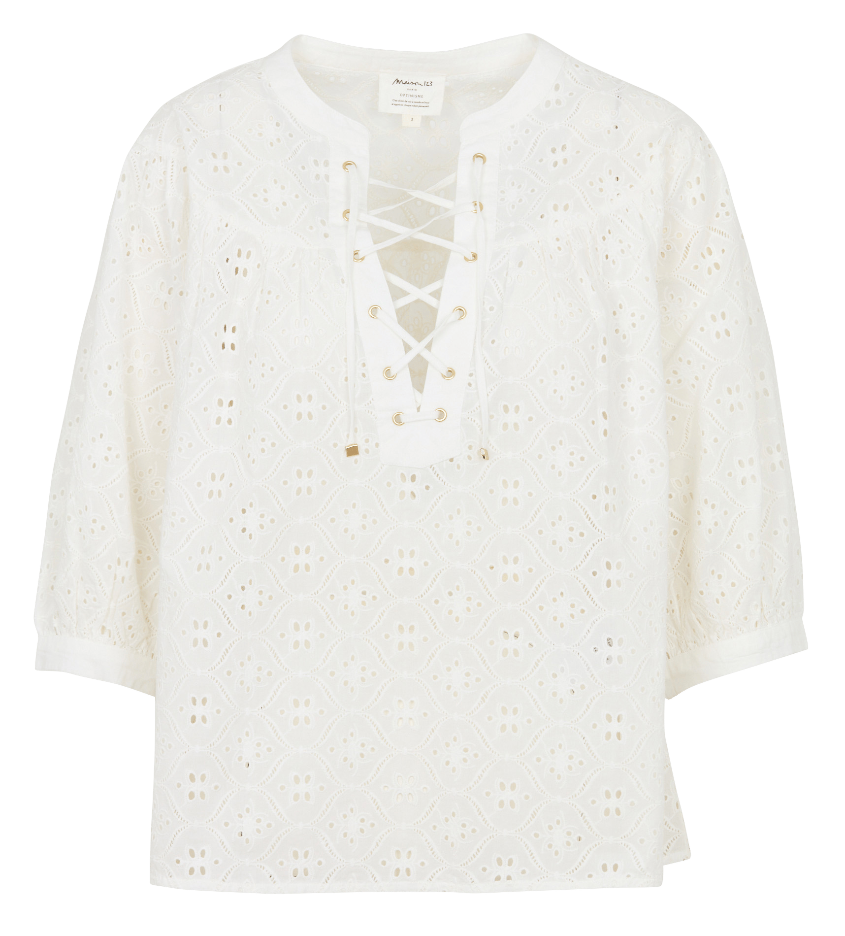 Blouse met ronde hals en borduursel MAISON 123 Wit