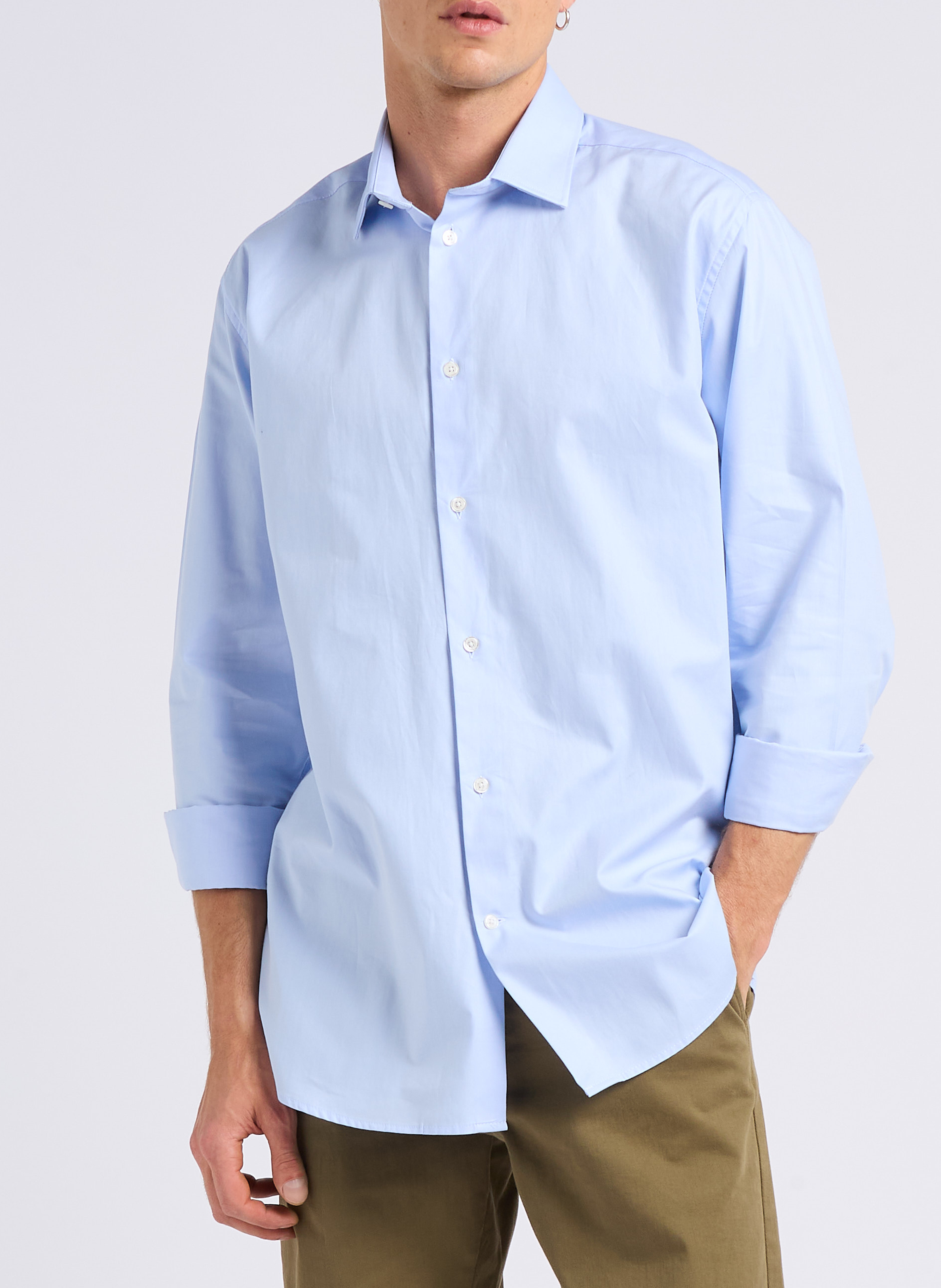 Chemise droite col classique en coton AU PRINTEMPS PARIS Bleu