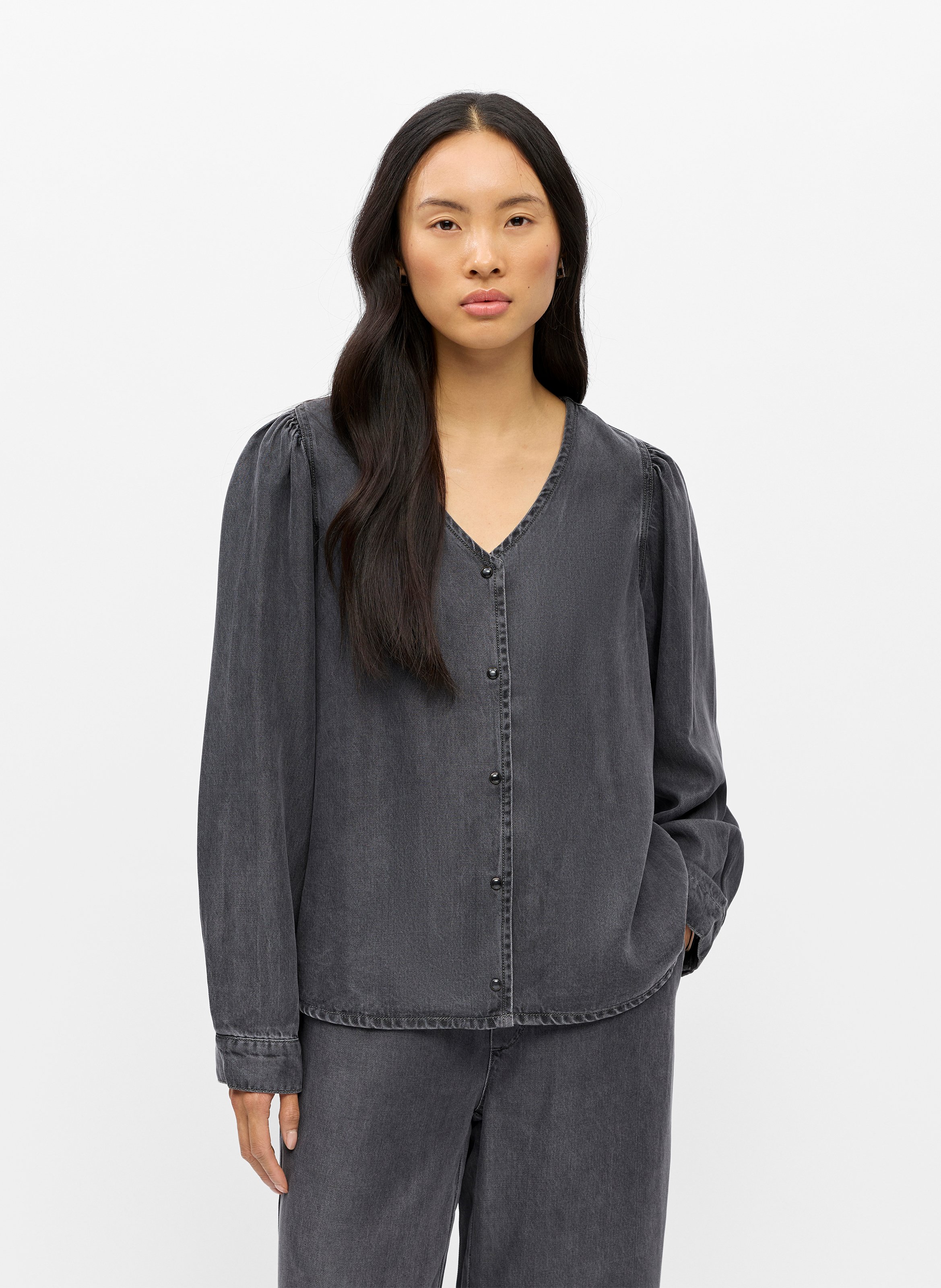Loose-fitting V-neck blouse OBJECT Black