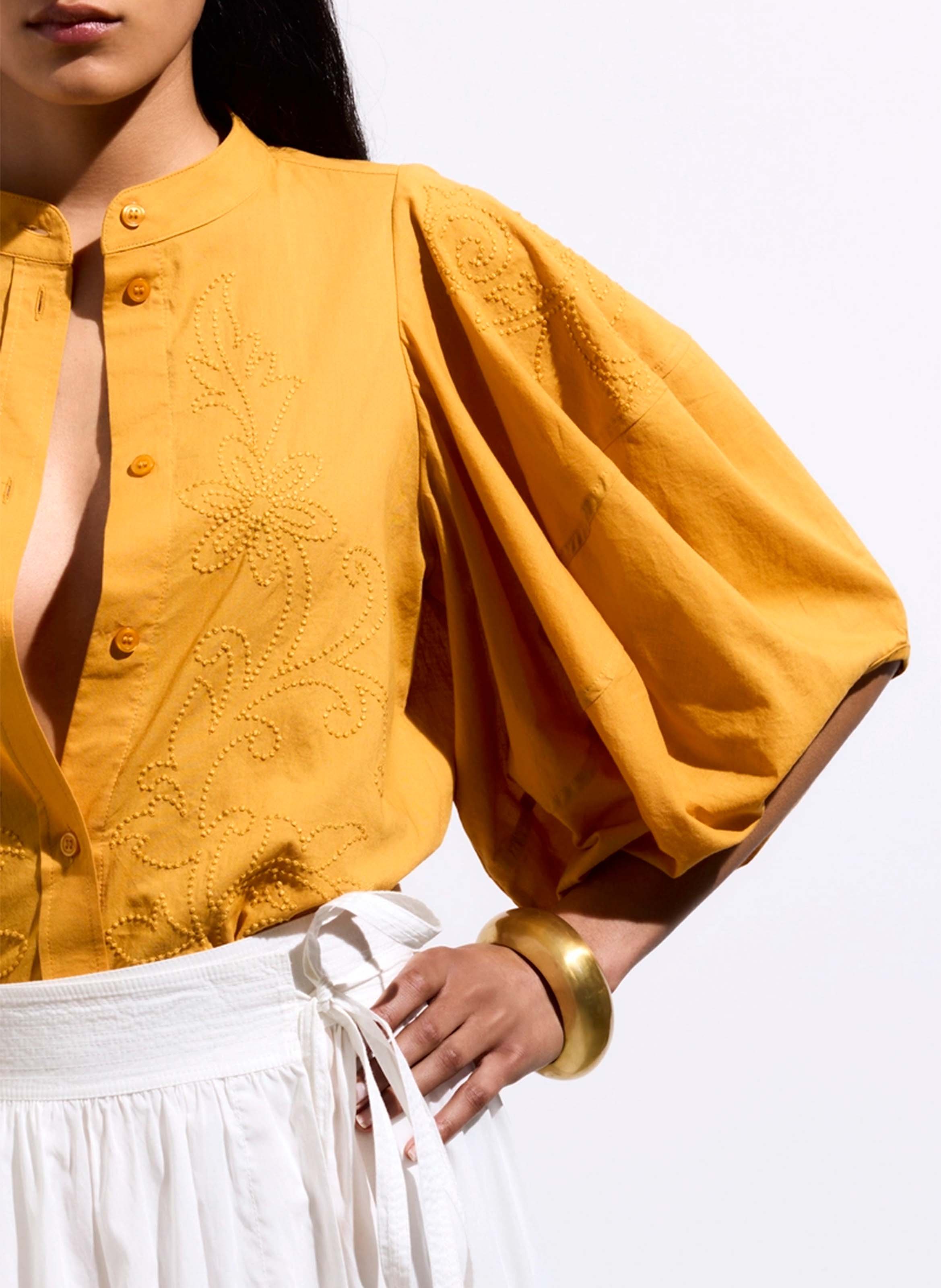 Blouse droite à manches bouffantes en coton VANESSA BRUNO Jaune