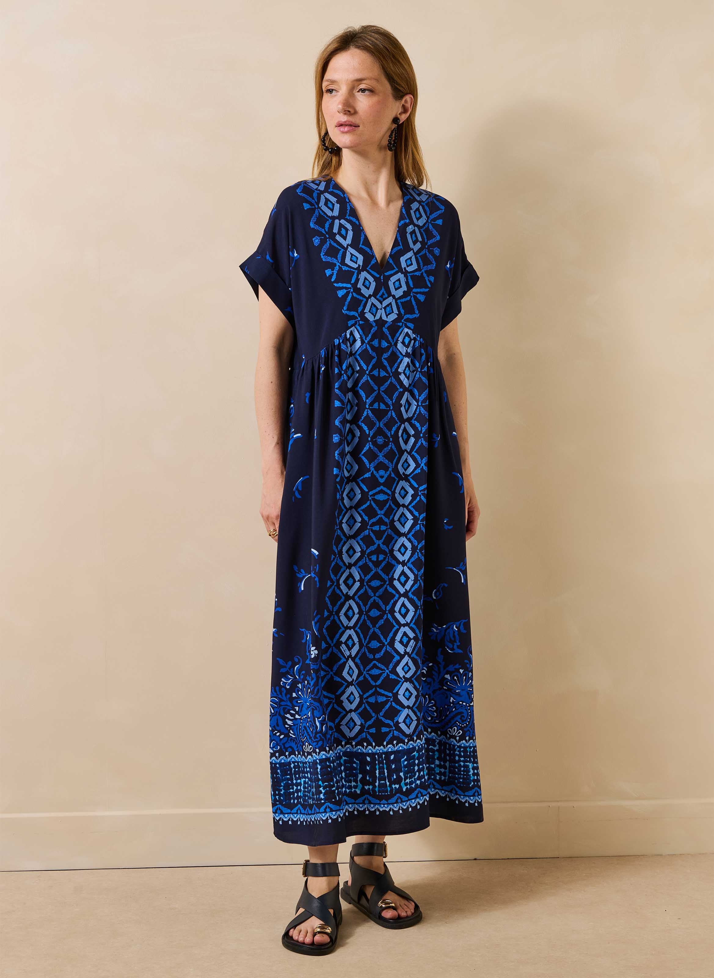 Lange jurk met bloemenprint LA FEE MARABOUTEE Blauw