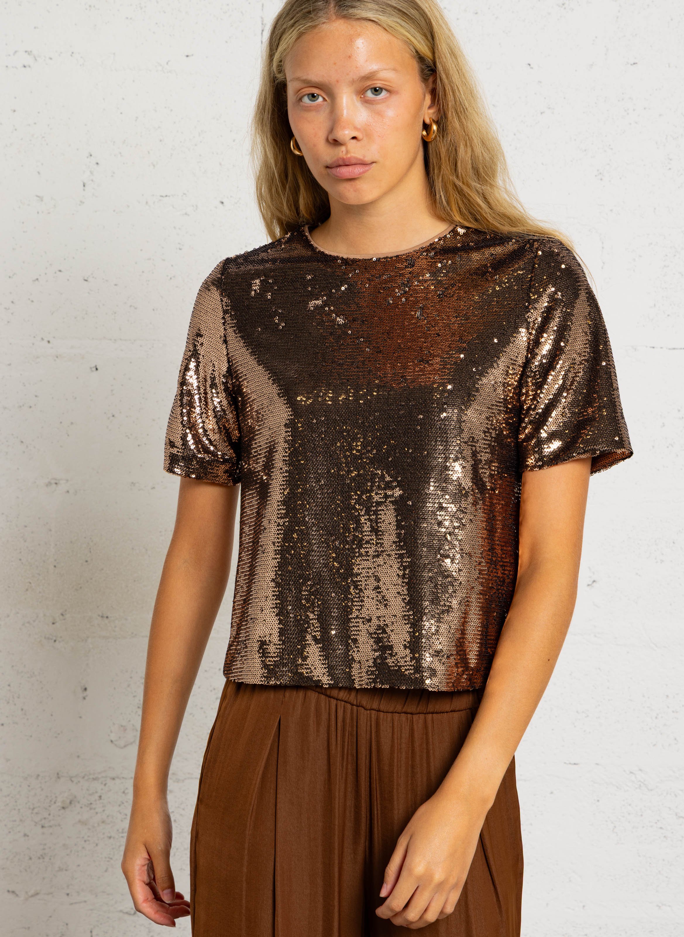 T-shirt met pailletten korte mouwen MAISON 123 Bruin