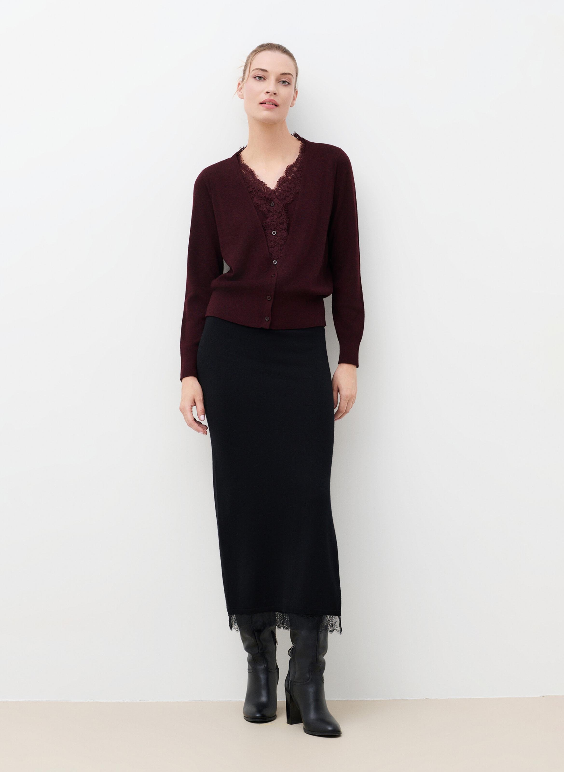 V-neck lace wool blend vest CAROLL Plums